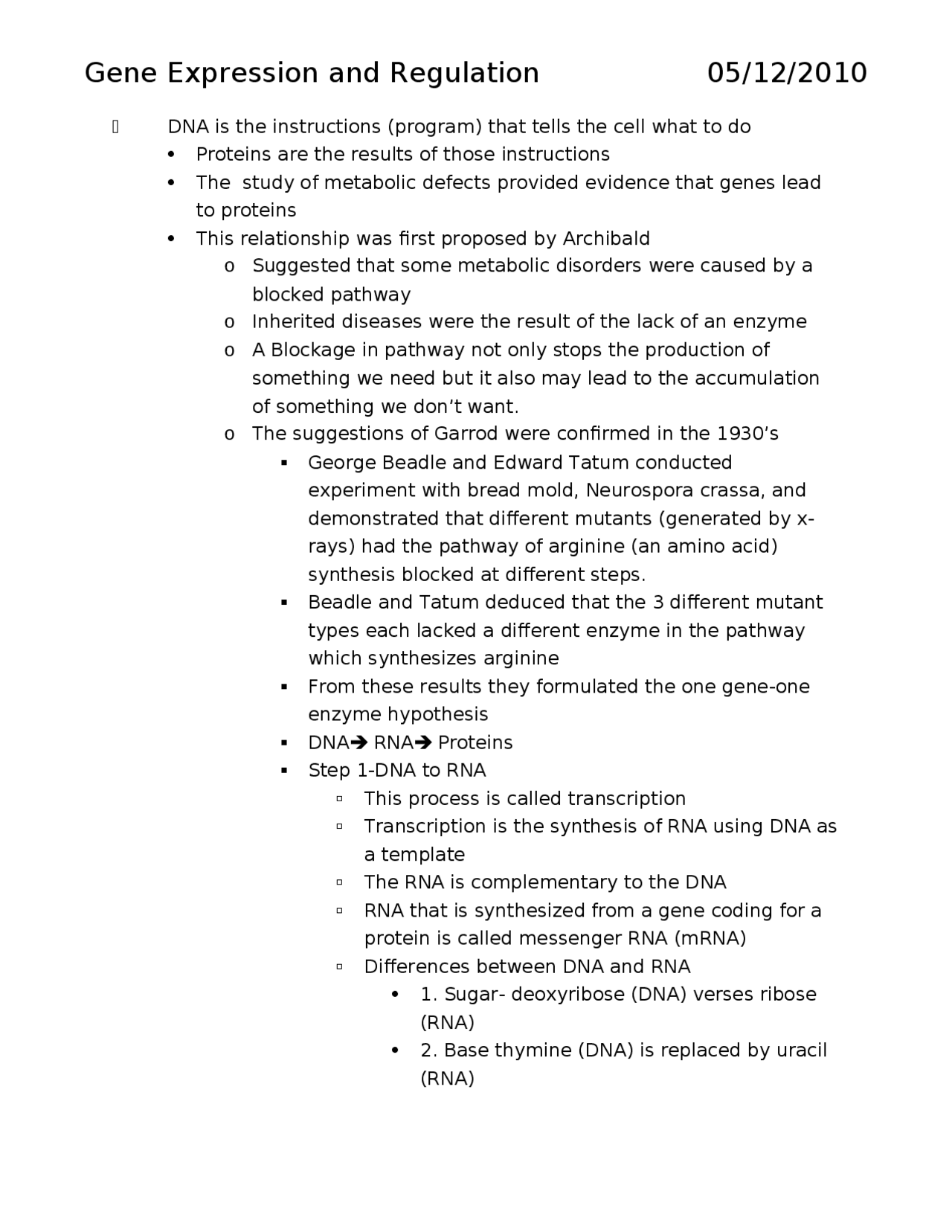 Gene Expression Notes.pdf Notes on Gene Expression and Regulation - General Biology | BIOL 1001 ...