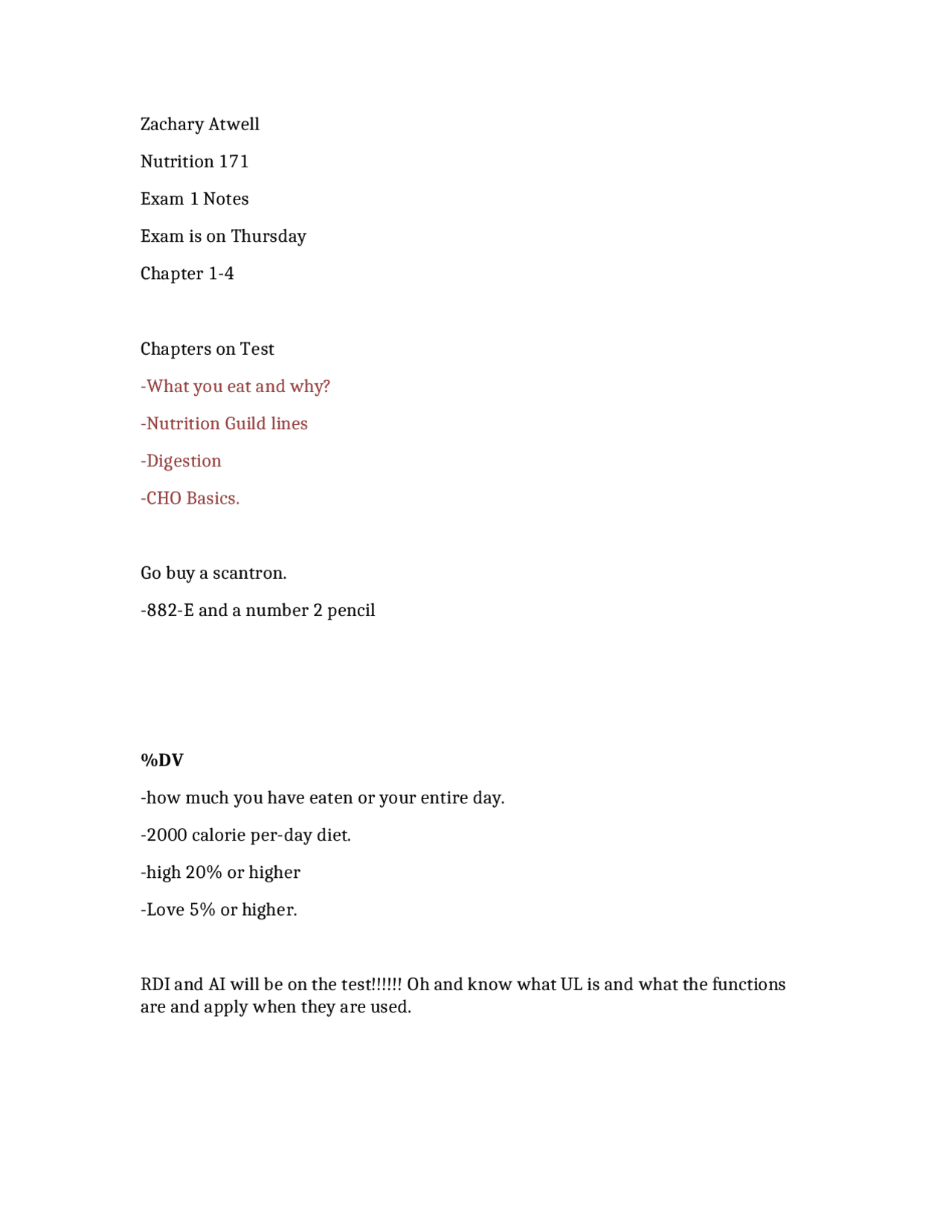 Study Guide Exam 1 - Introduction to Nutrition | HN&F 171 - Docsity