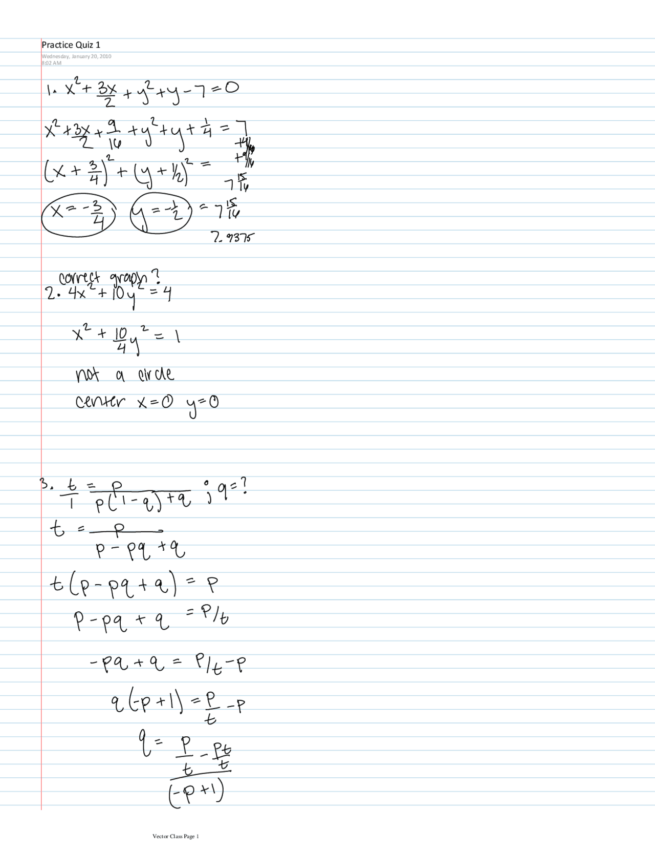 Vector Notes and Practice Quiz - Vector Geometry | MATH 1224 - Docsity