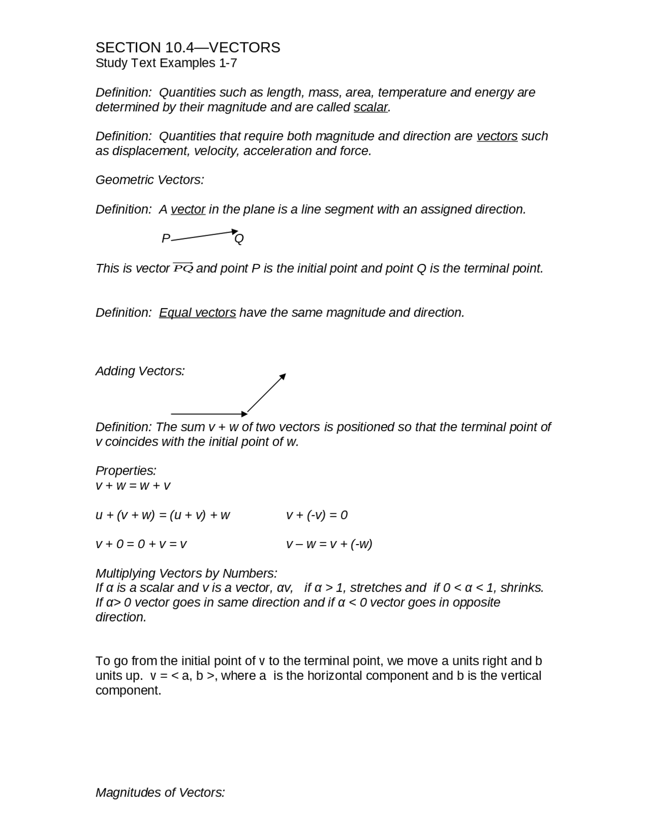 Lecture Notes on Vector - Plane Trigonometry | MATH 1022 - Docsity
