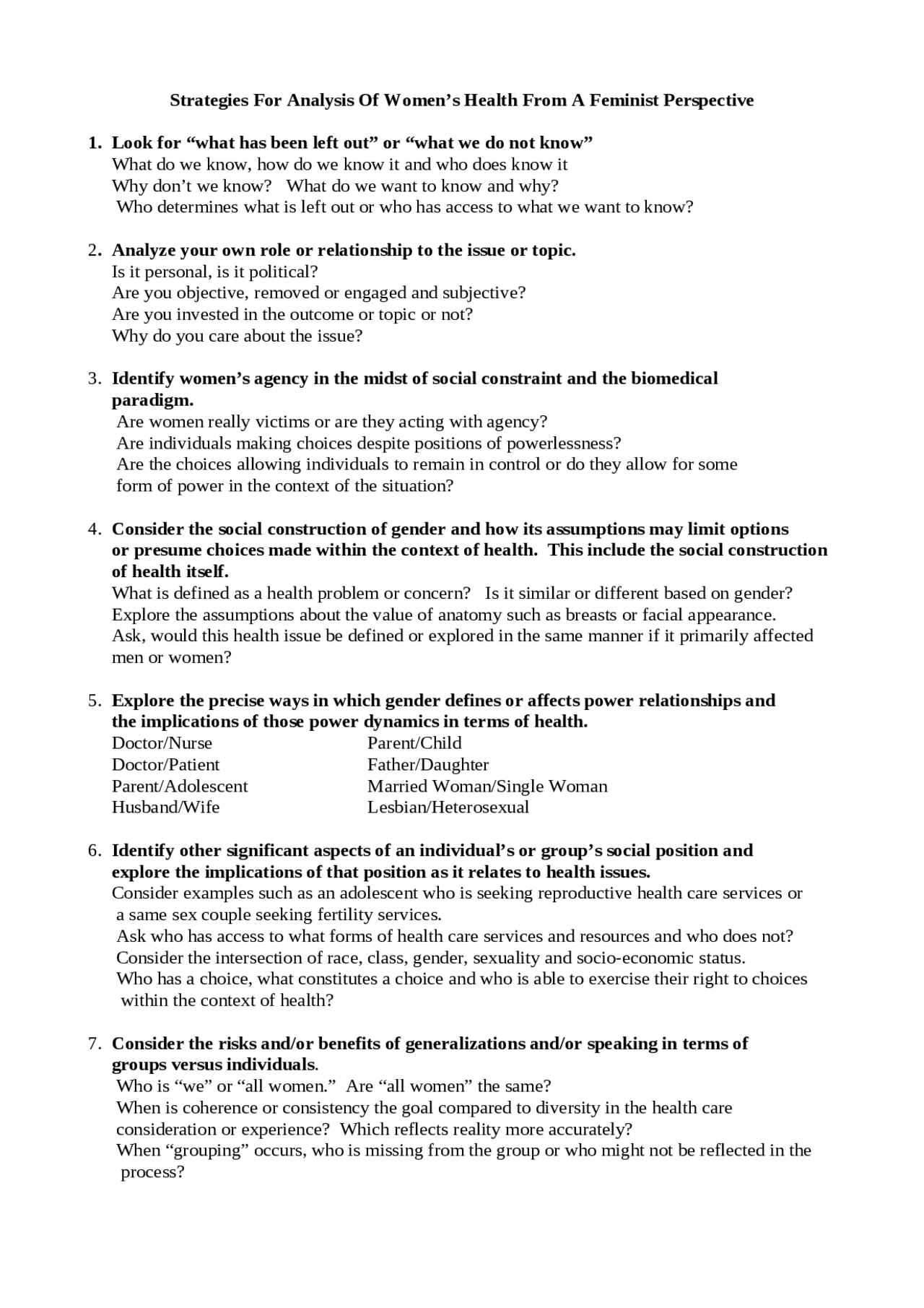 Strategies for Analysis of Women’s Health From a Feminist Perspective ...