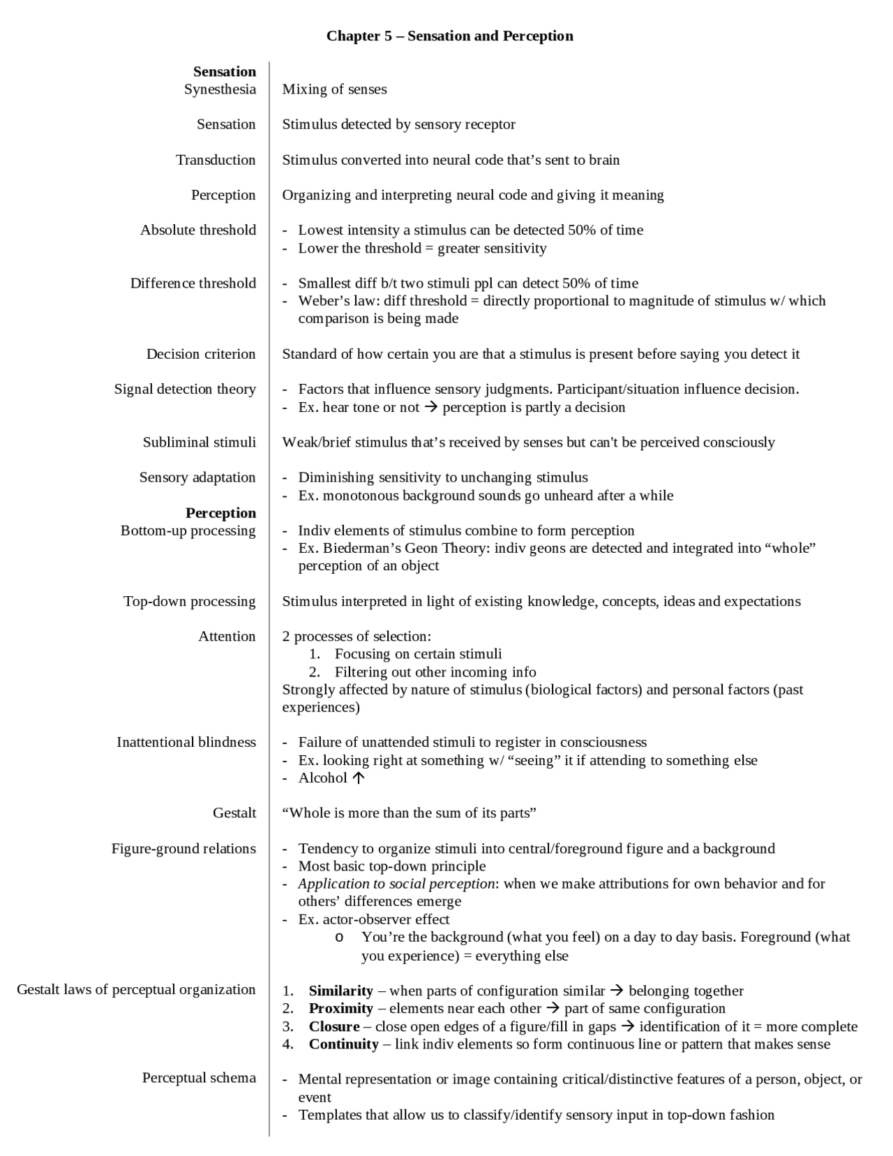 Sensation and Perception - Introductory Psychology - Notes | PSYCH 101 ...