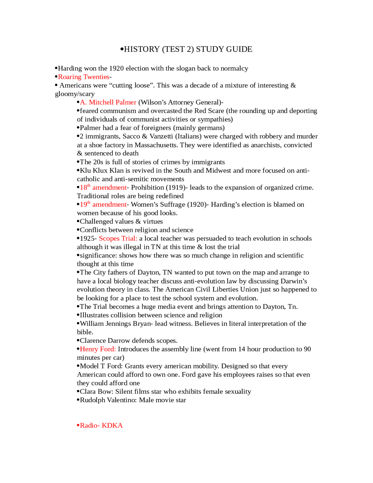 History Test 2 Study Guide - American History to 1865 | HIST 2111 - Docsity