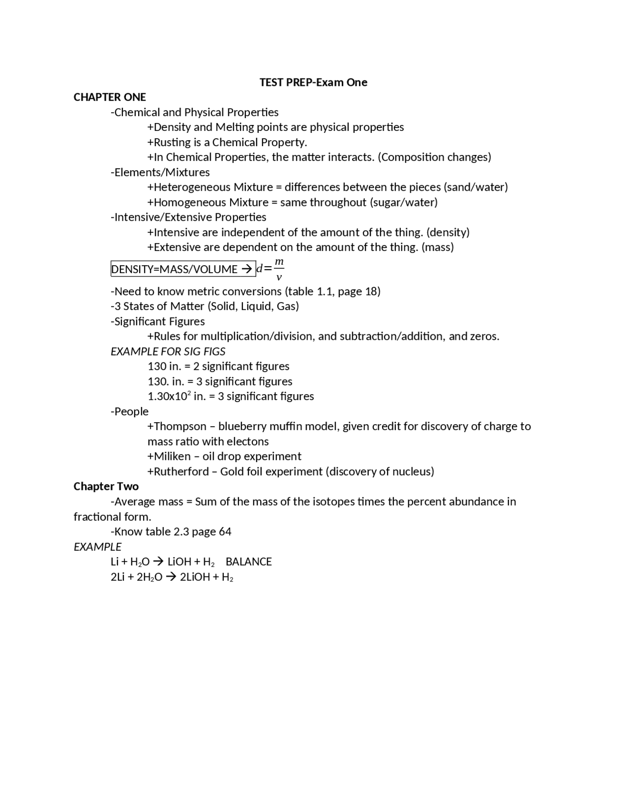Exam One Notes - General Chemistry I | CHEM 109 | Study notes Chemistry ...