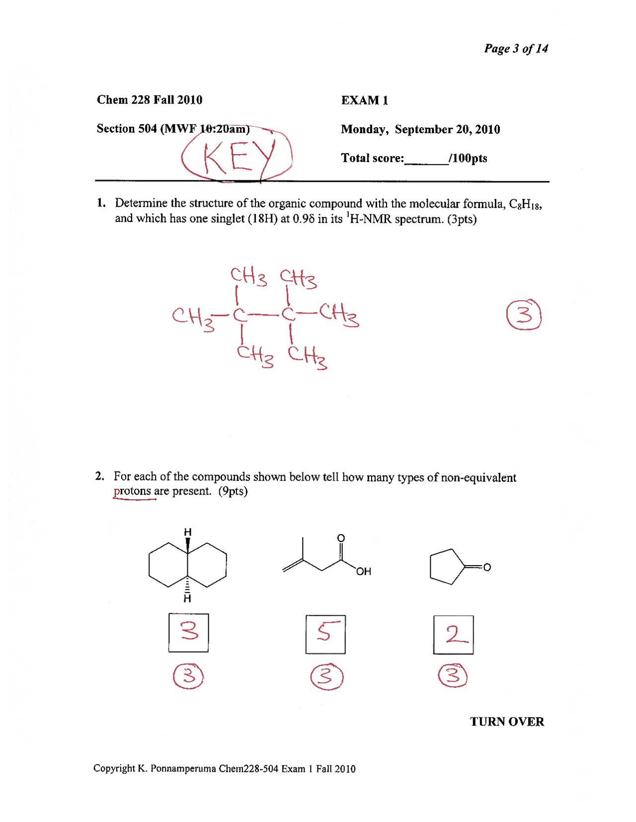 Exam 1 with Solution for Organic Chemistry II | CHEM 228 - Docsity
