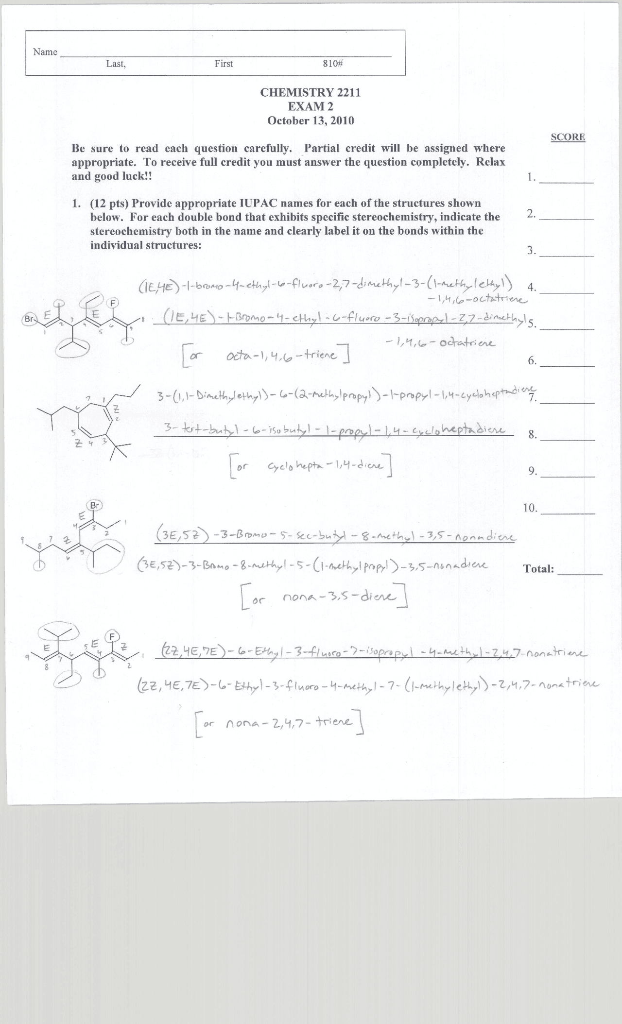 Solved Questions for Modern Organic Chemistry I - Exam II | CHEM 2211 ...