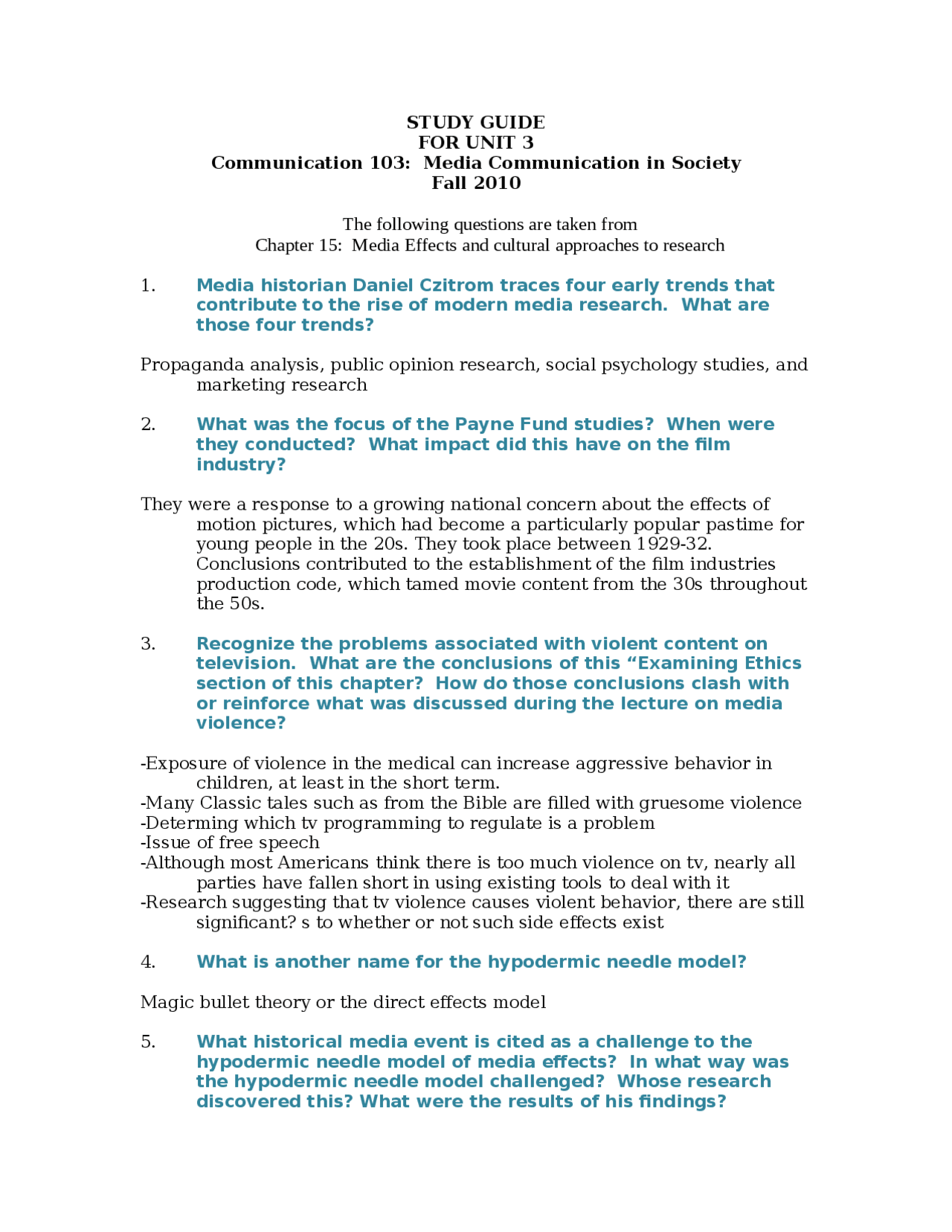 Study Guide Exam Media Communication In Society Commun 2100 Docsity