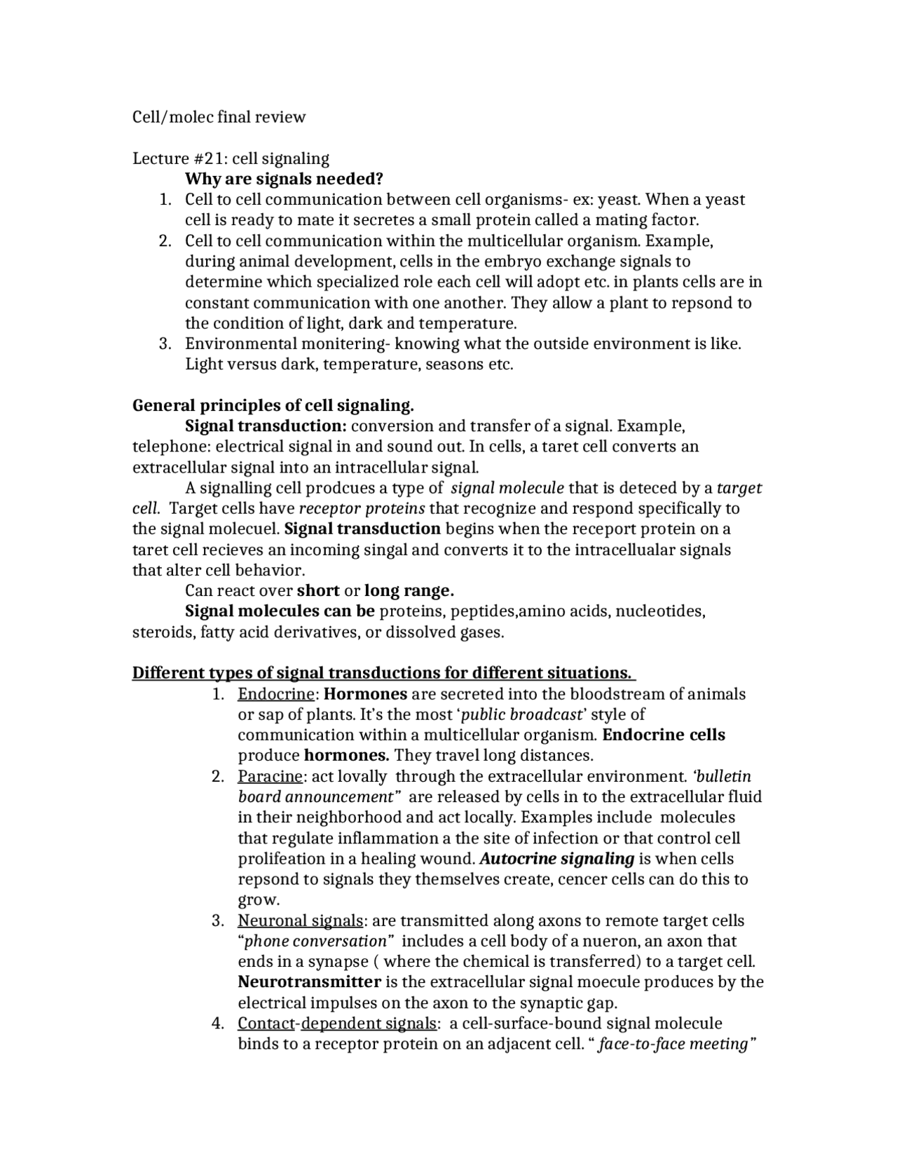 Final Study Guide - Cell and Molecular Biology | BIOL 2104 | Study ...