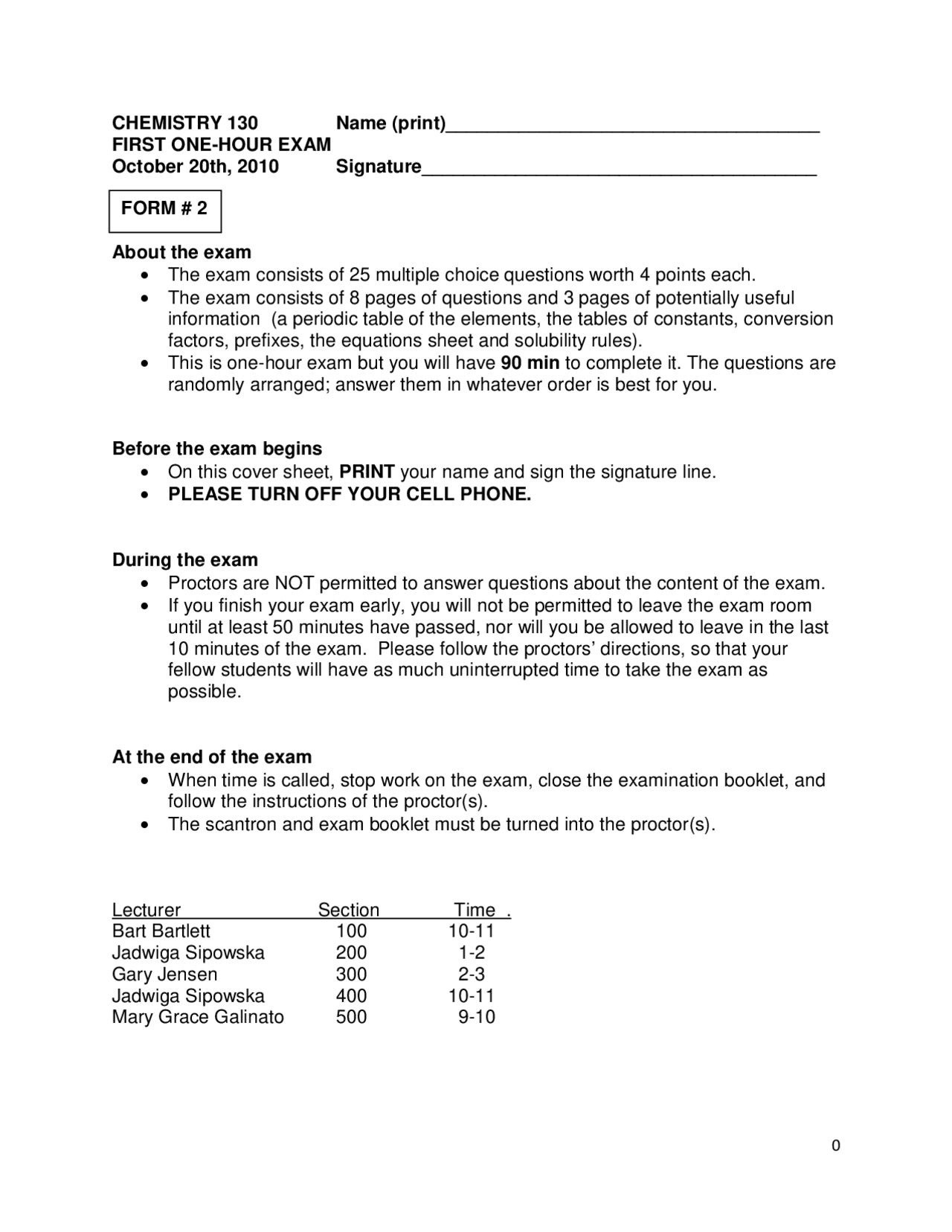 Exam 1 for General Chemistry Investment and Principles | CHEM 130 - Docsity
