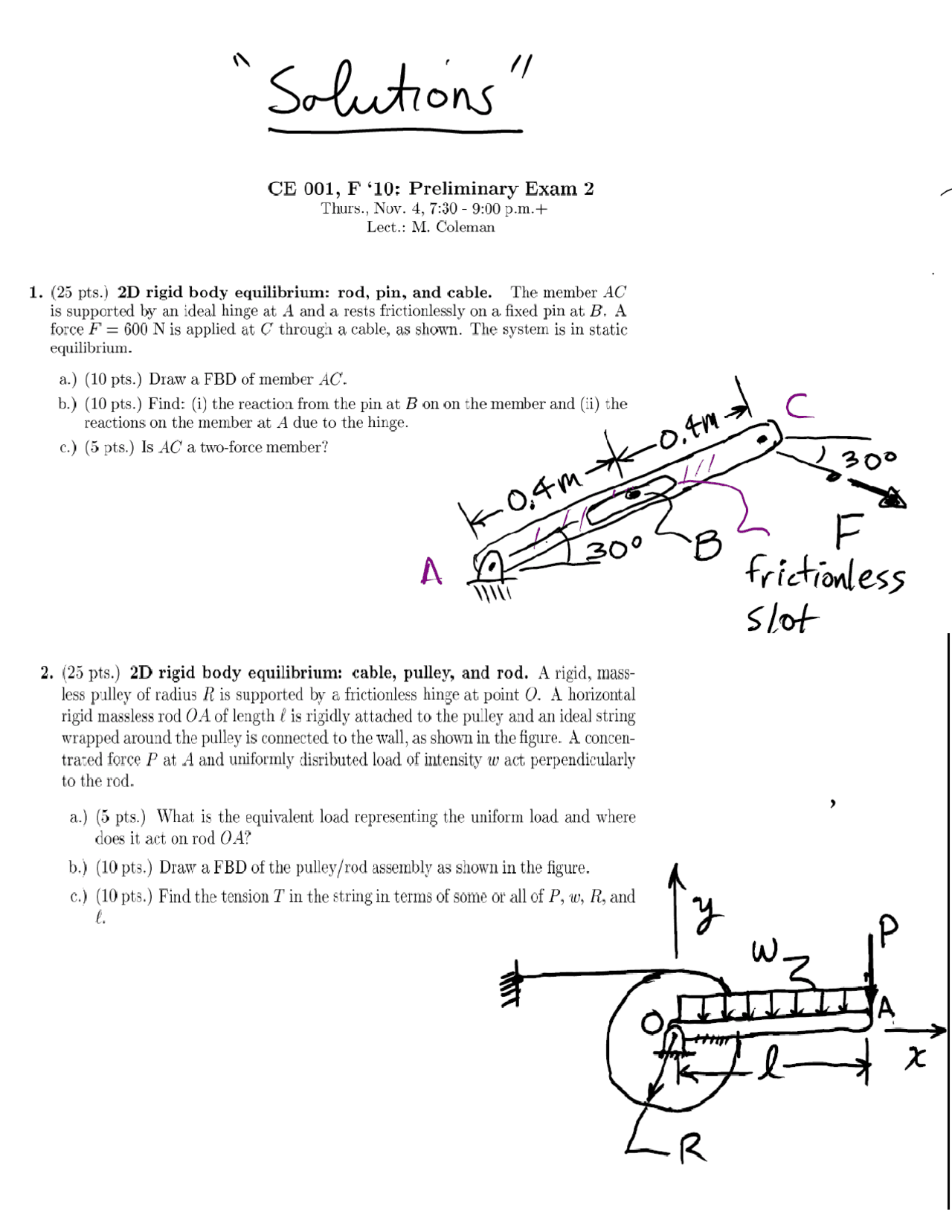 4 Questions With Solutions Preliminary Exam 2 Statistics Ce 001 Docsity