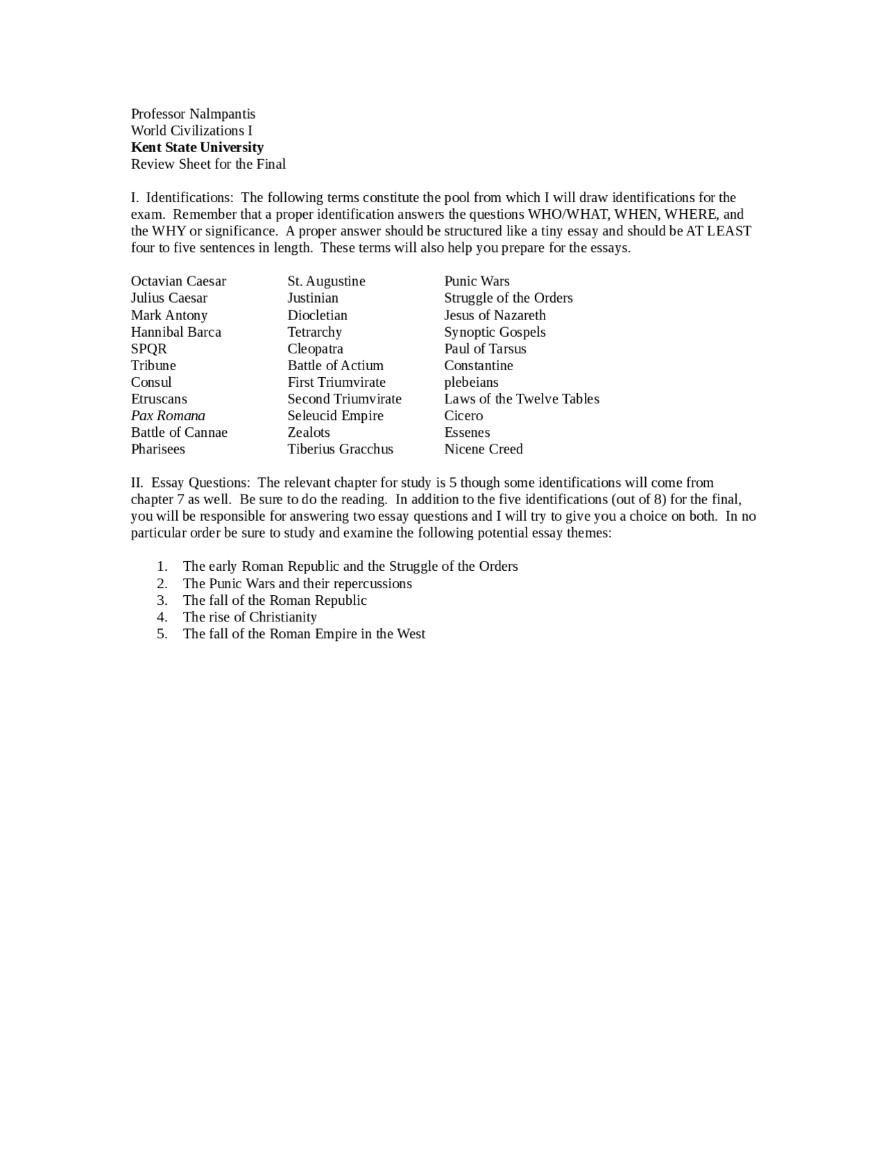Review Sheet for Final Exam - History of Civilization | HIST 11050 ...