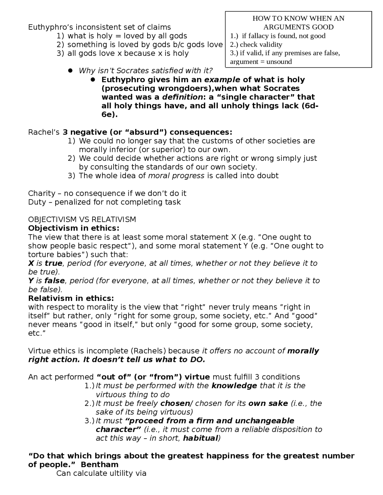 Midterm Exam Study Guide Notes - Introduction to Ethics | PHIL - Docsity