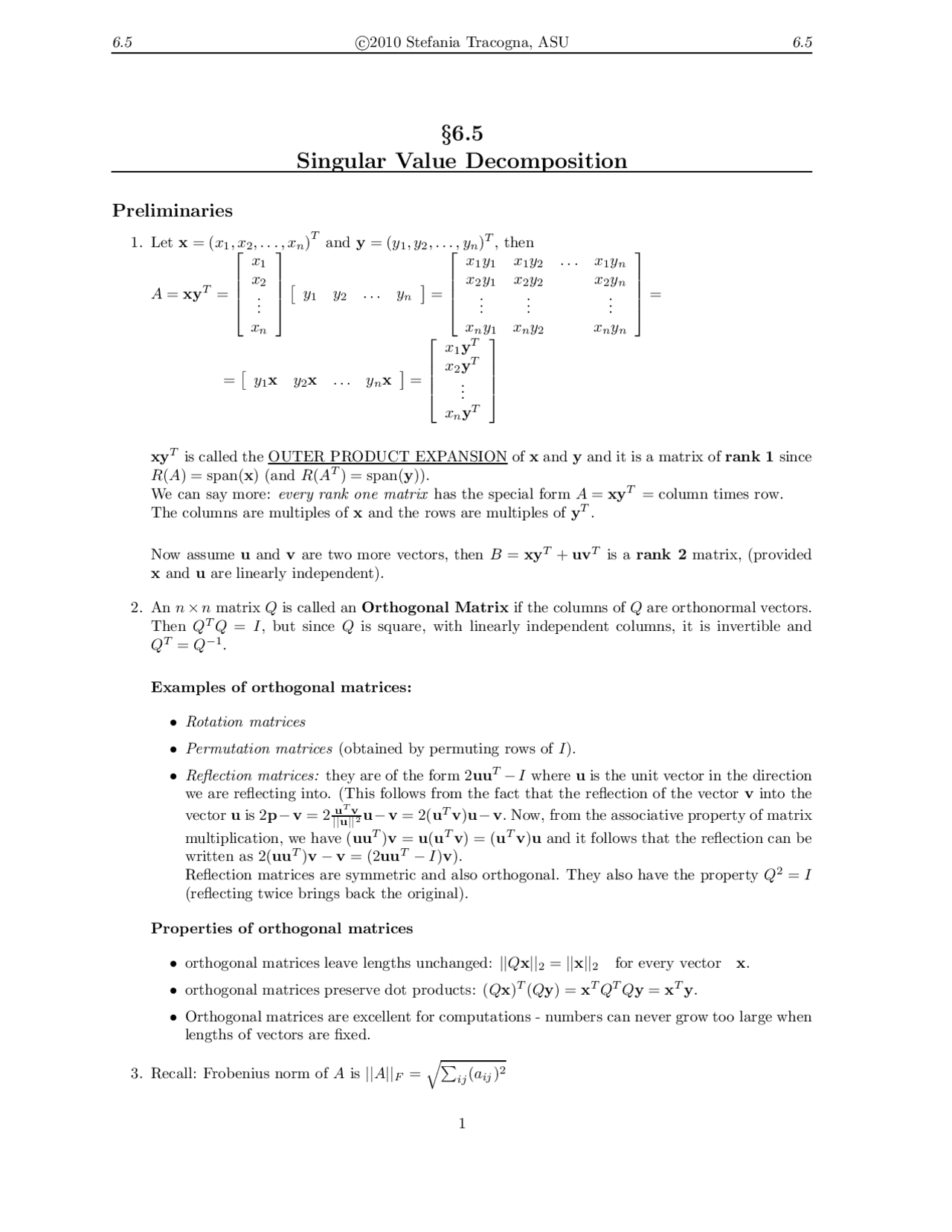 Singular Value Decomposition - Lecture Notes | MAT 343 - Docsity