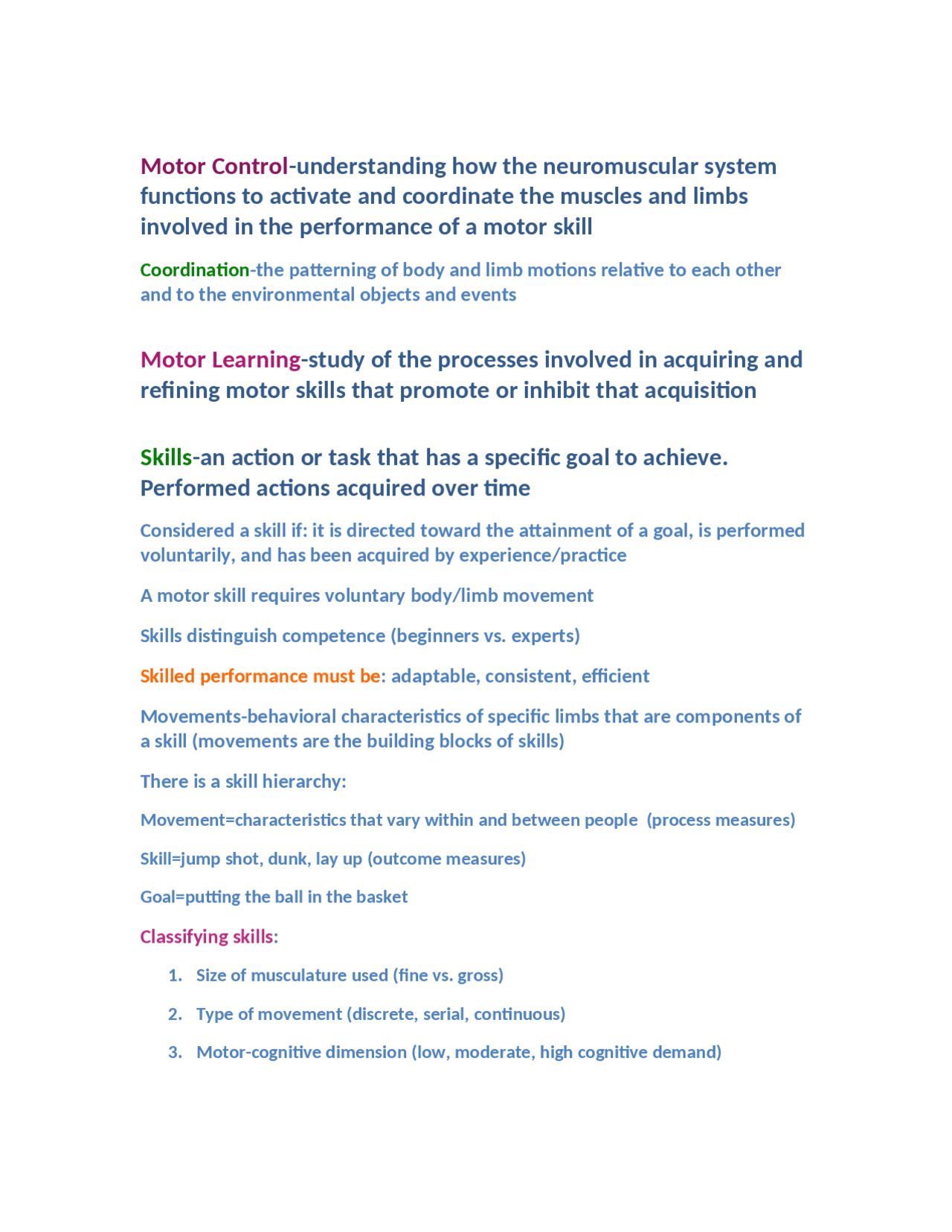 Lecture Slides on Motor Control and Learning | KNES 385 | Study notes ...