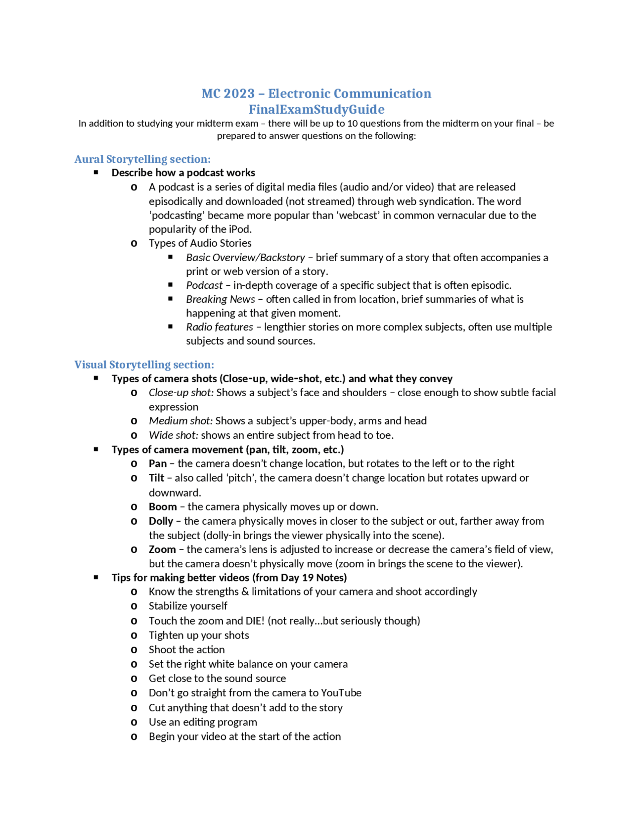 The Electronic Communication - Final Study Guide | MC 2023 - Docsity
