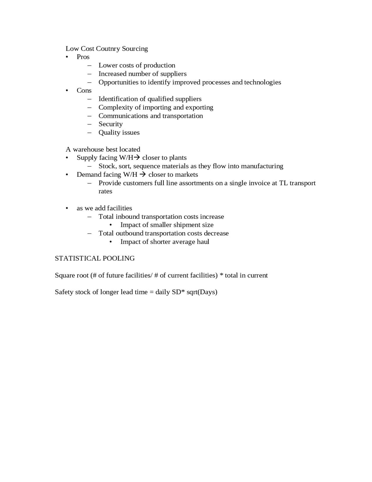 Final Study Guide for Introduction to Logistics and Supply Chain ...