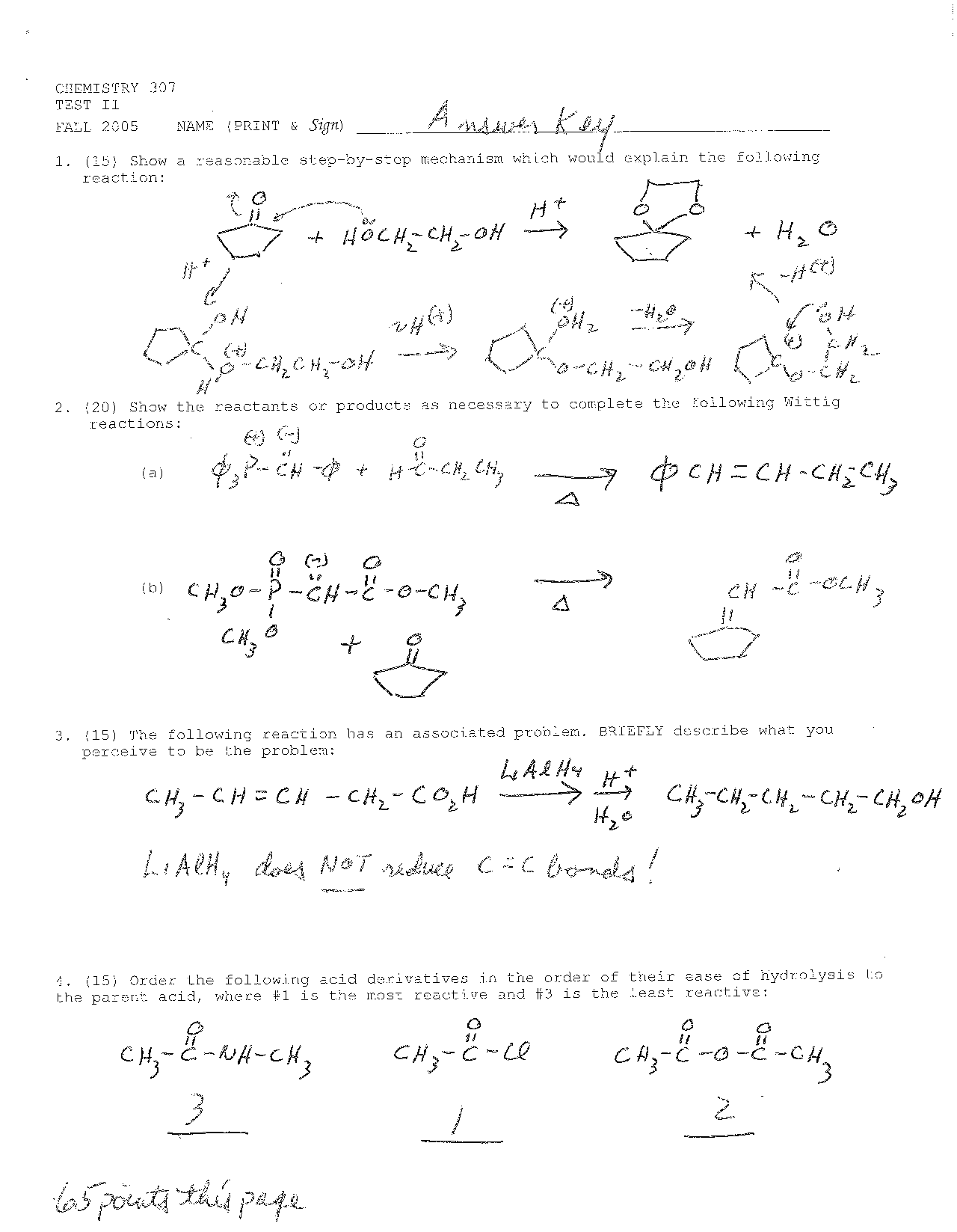 Test 2 Answer Key | Organic Chemistry II for Life Science | CHEM 307 ...