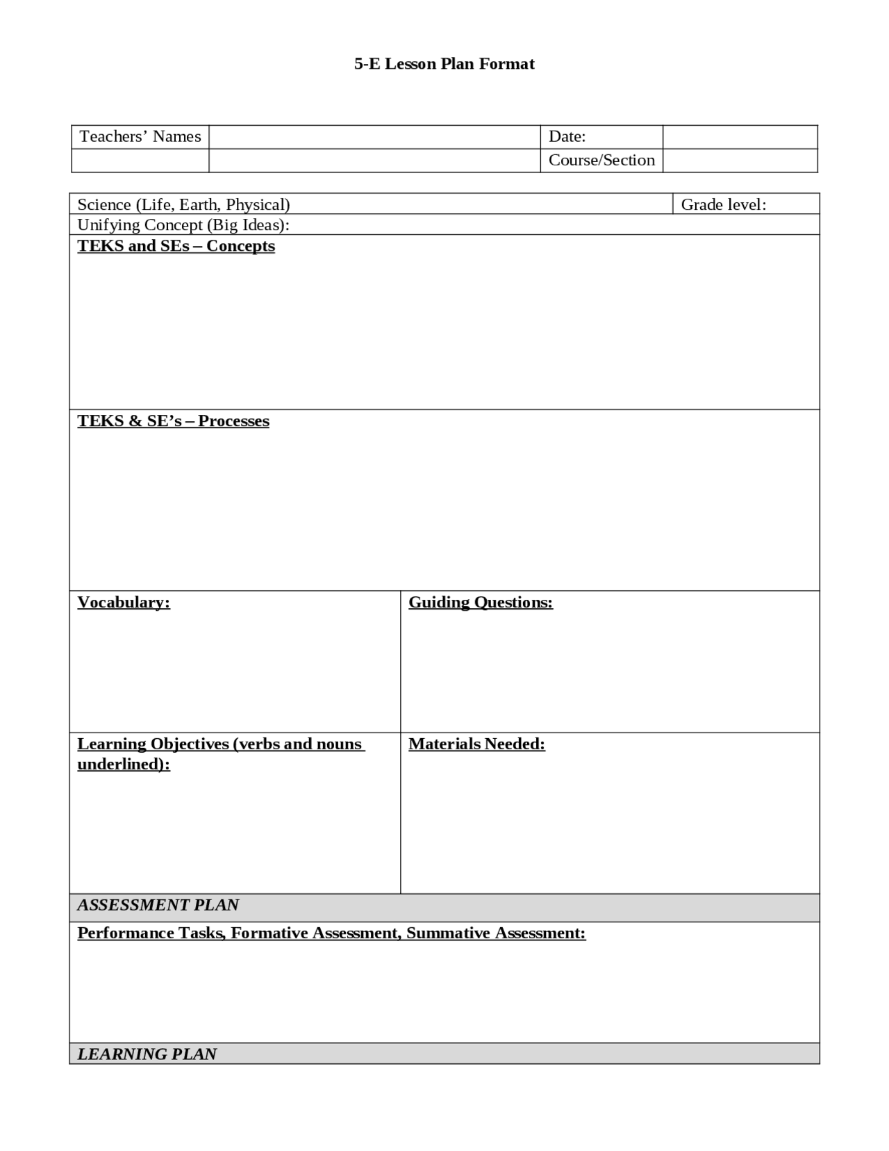 Notes on Lesson Plan Format - Science | CI 4332 - Docsity