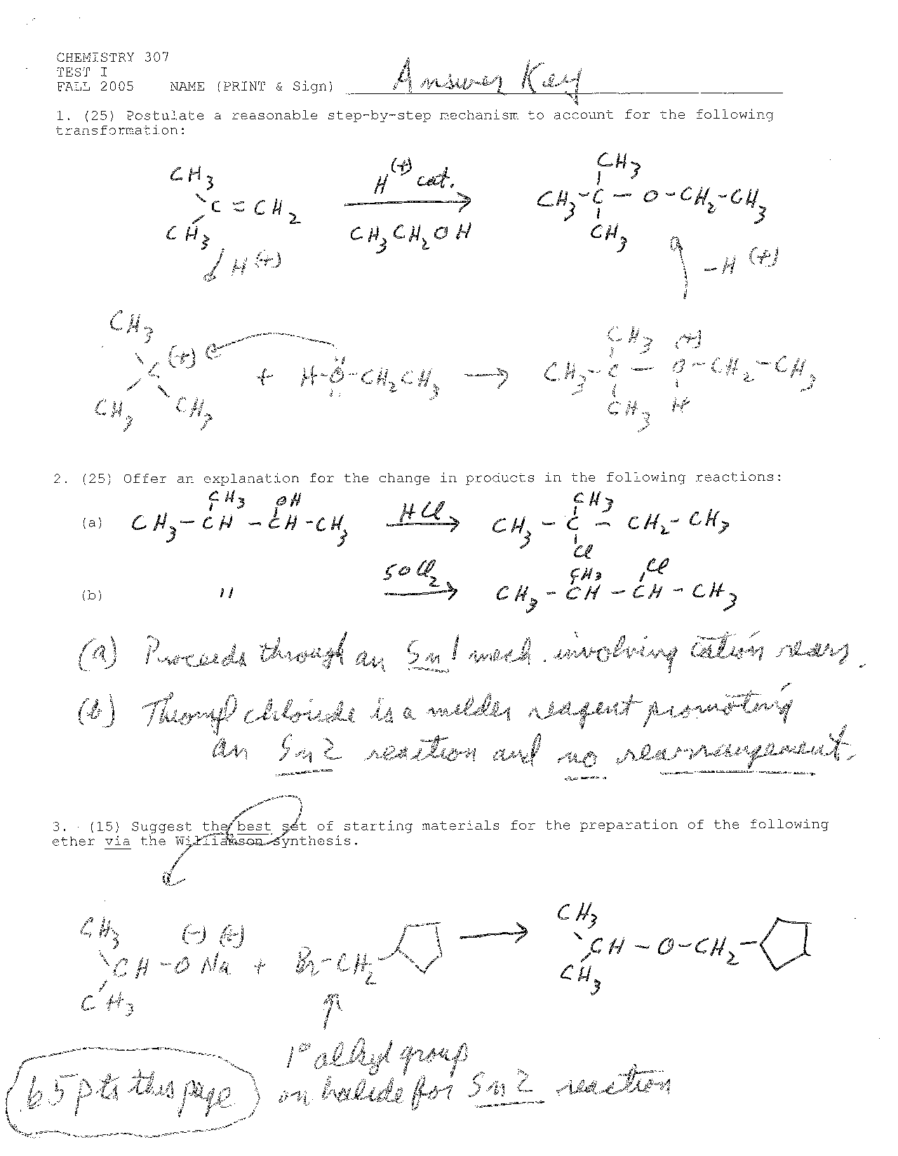 Test 1 Answer Key | Organic Chemistry II for Life Sciences | CHEM 307 ...