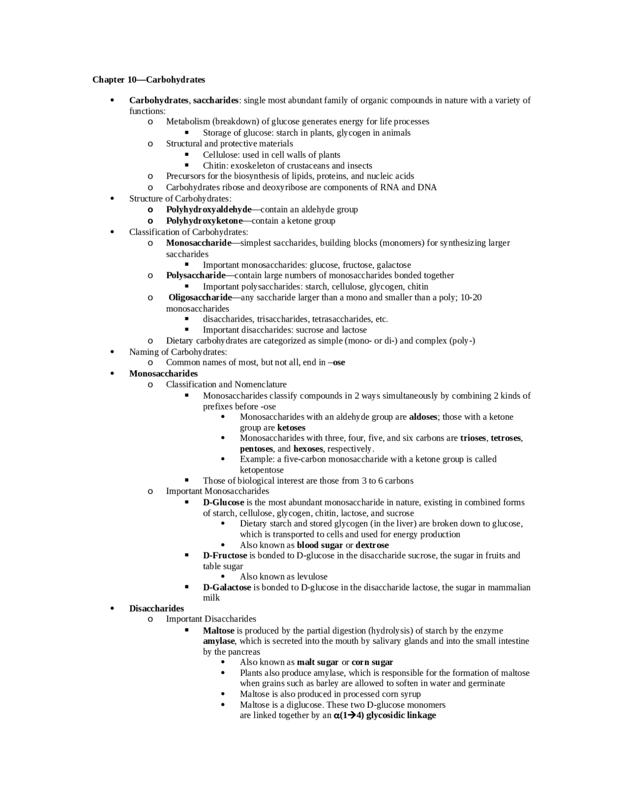 Notes on Carbohydrates Fundamental Chemistry II CHEM 102 Docsity
