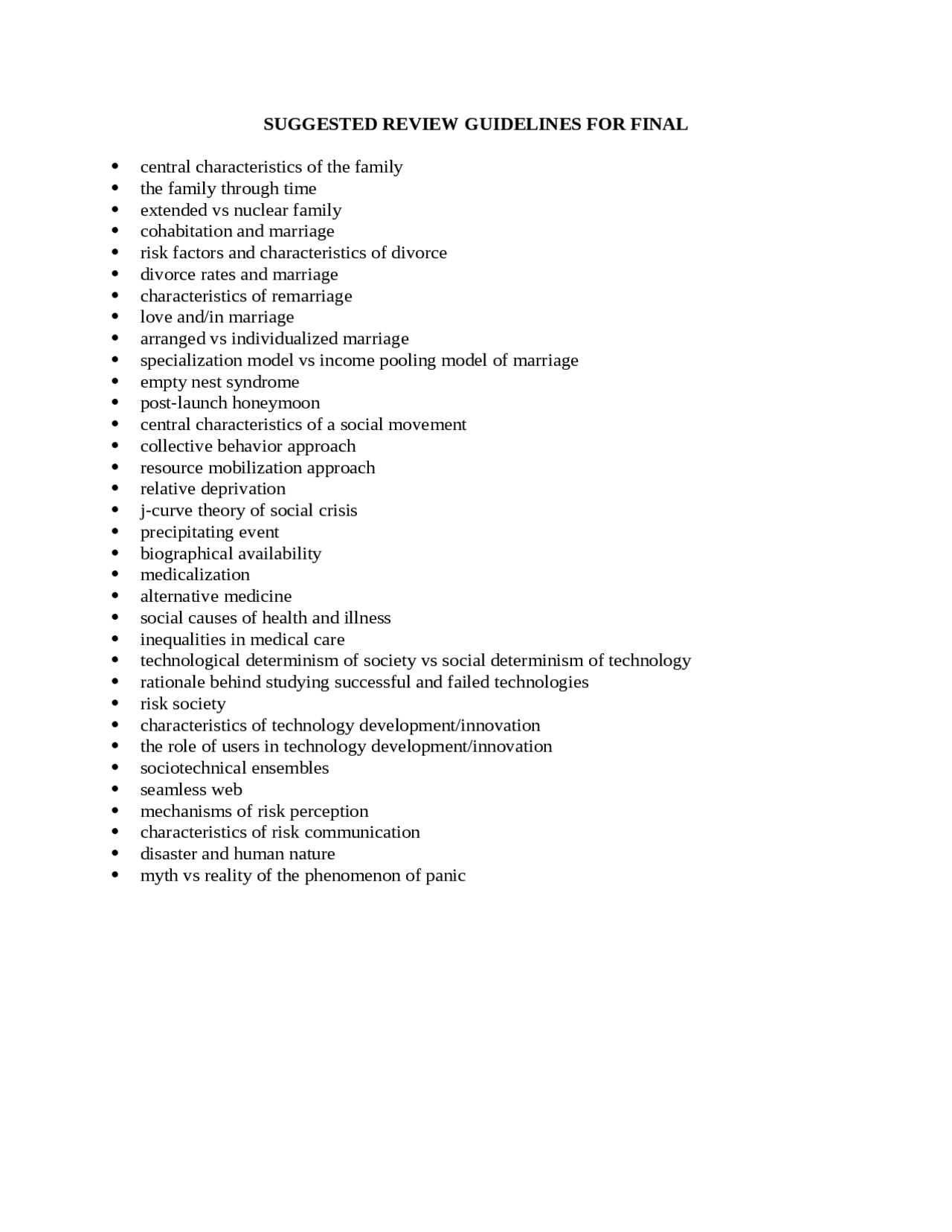 Suggested Review Guidelines for Final Exam - Introduction to Sociology ...