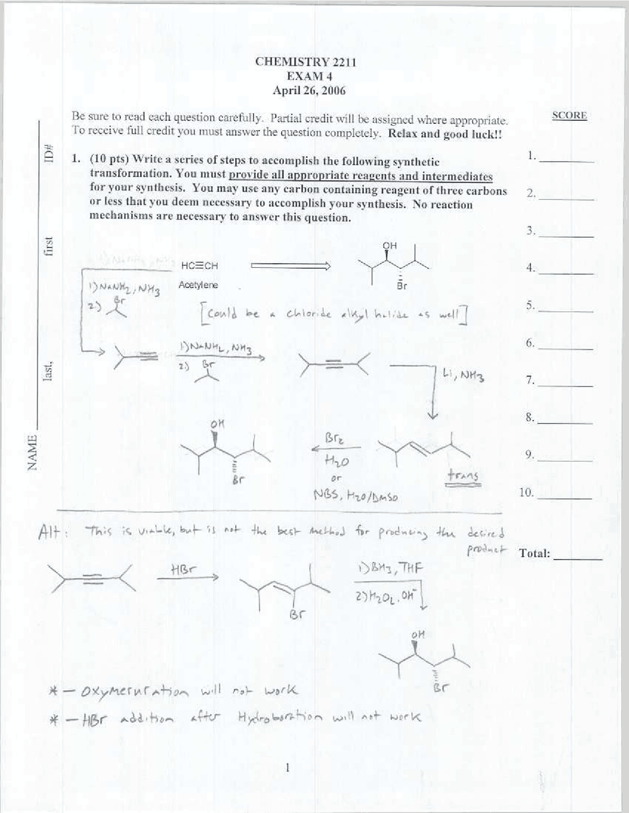 Old Exam 4 with Resolution - Modern Organic Chemistry I | CHEM 2211 ...