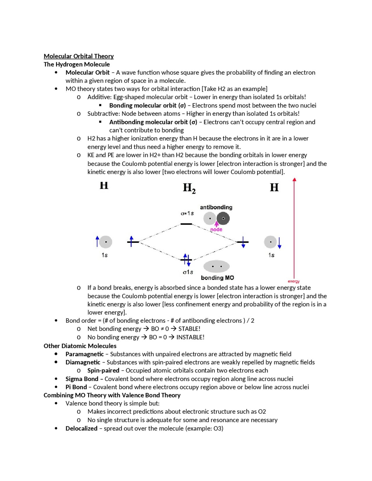 Molecular Orbital Theory - Study Guide | CHEM 121 - Docsity