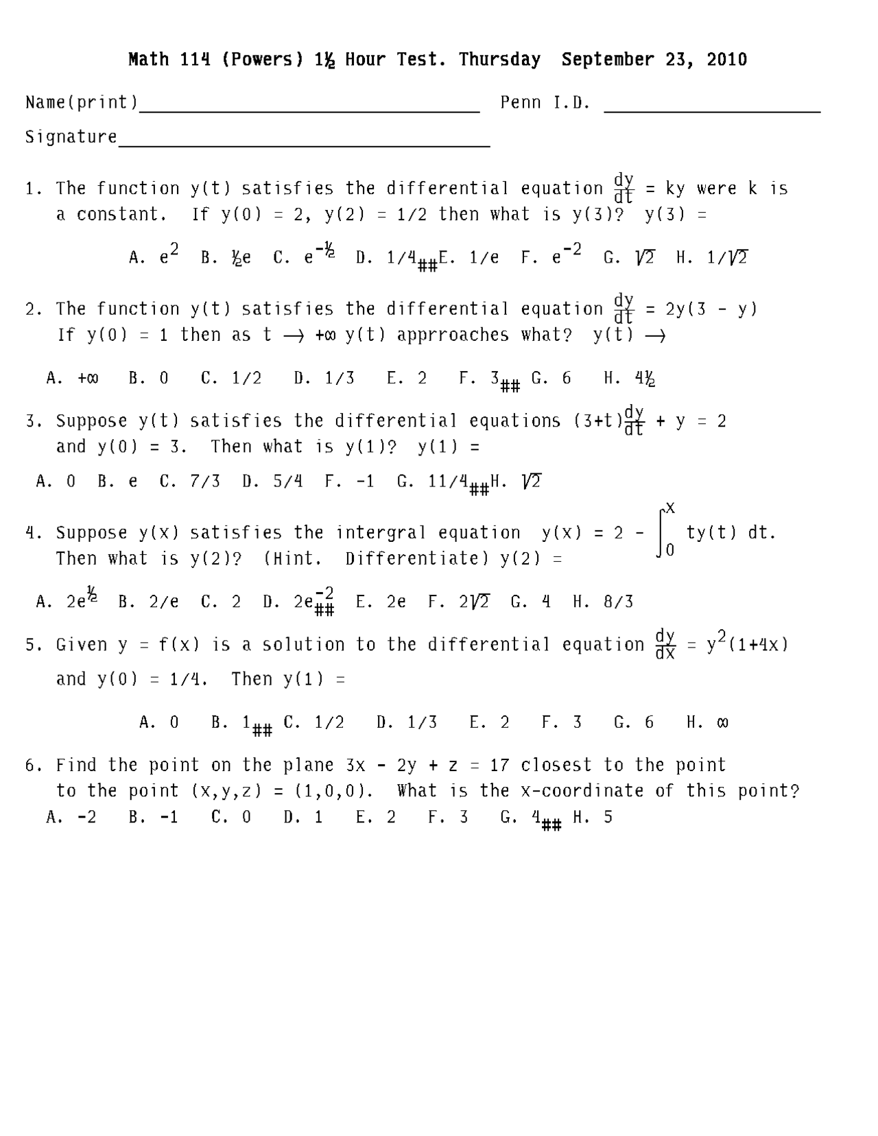 Test 1 Questions World Geography 10 Math 114 Docsity