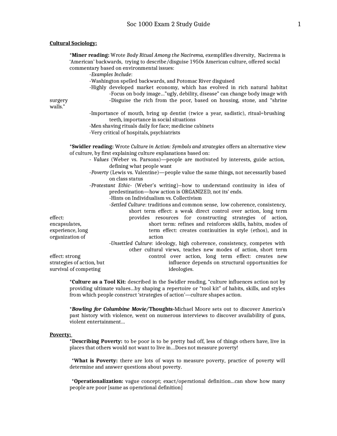Second Exam Study Guide - Cultural Sociology | SOCIOL 1000 - Docsity