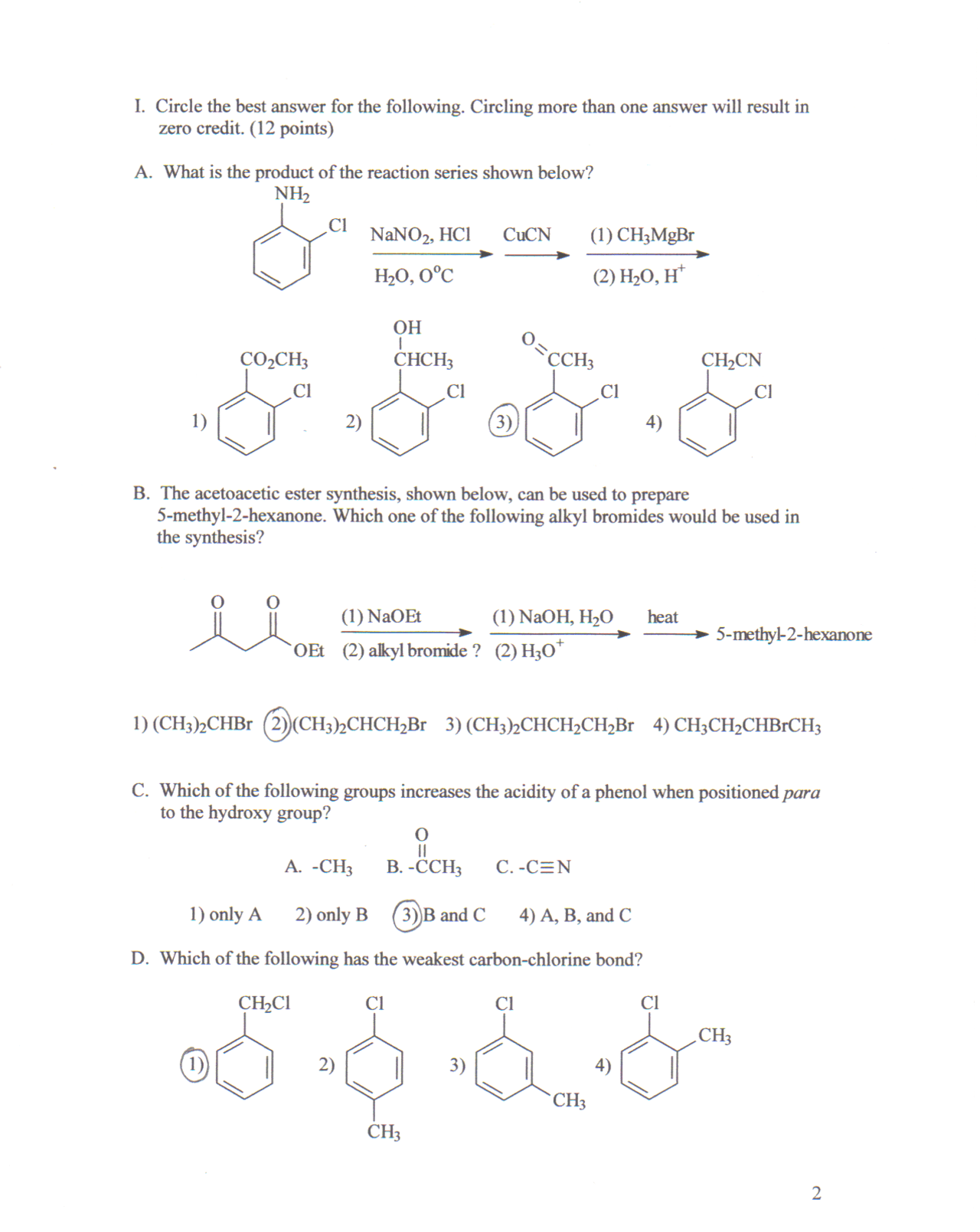 6 Questions on Organic Chemistry II | CHEM 234 - Docsity