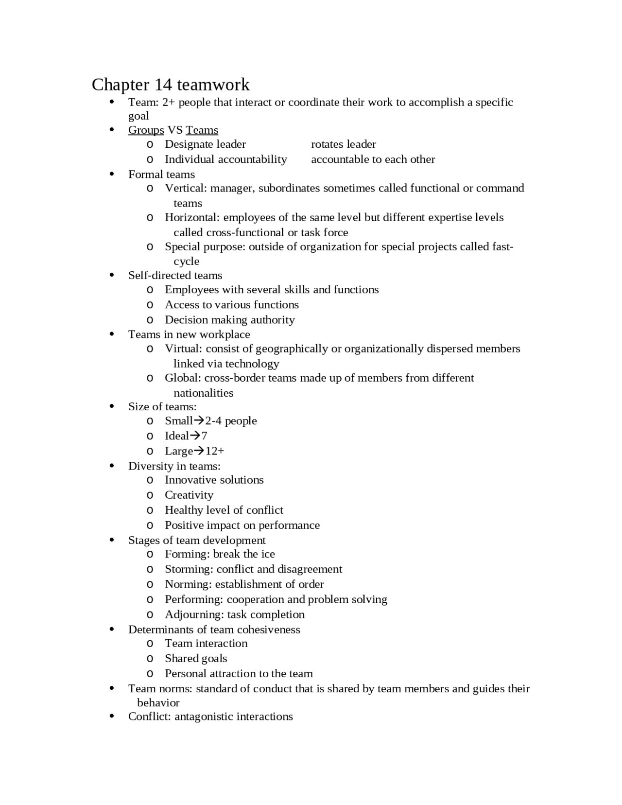 Notes on Teamwork - Principles of Management | MGT 301 - Docsity