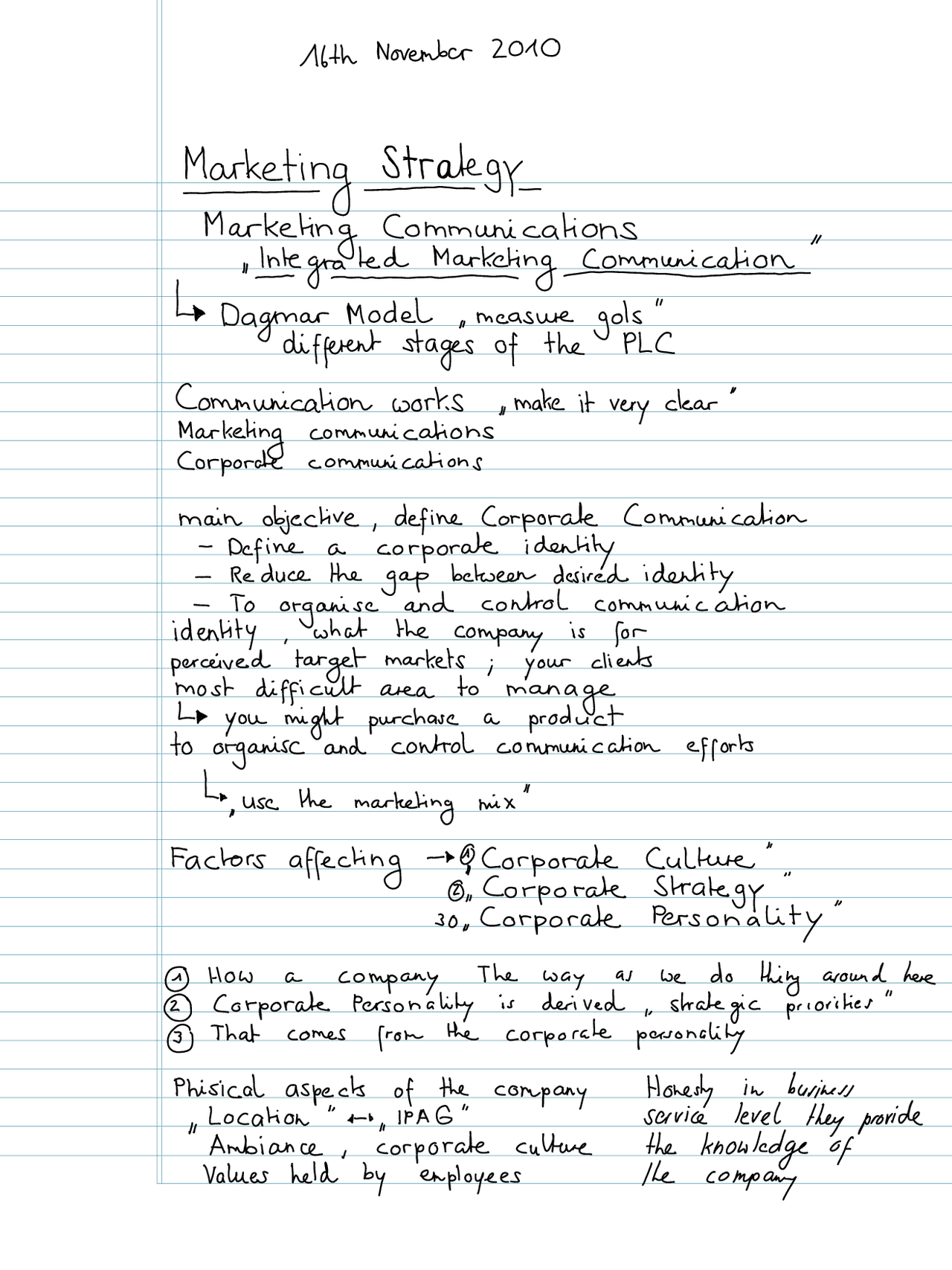 Marketing strategy and communications - Handwritten Notes | - Docsity