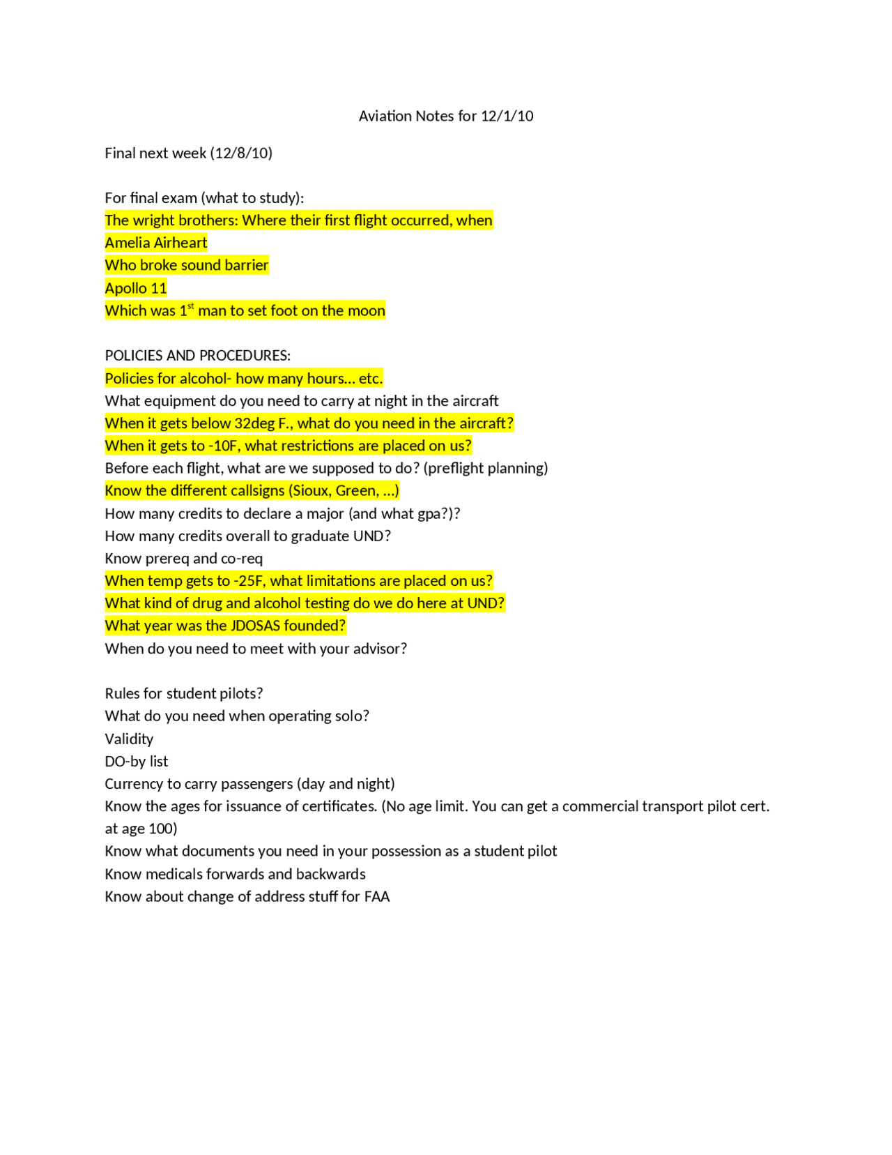 Notes on Aviation - What to Study for Final Exam | AVIT 100 - Docsity