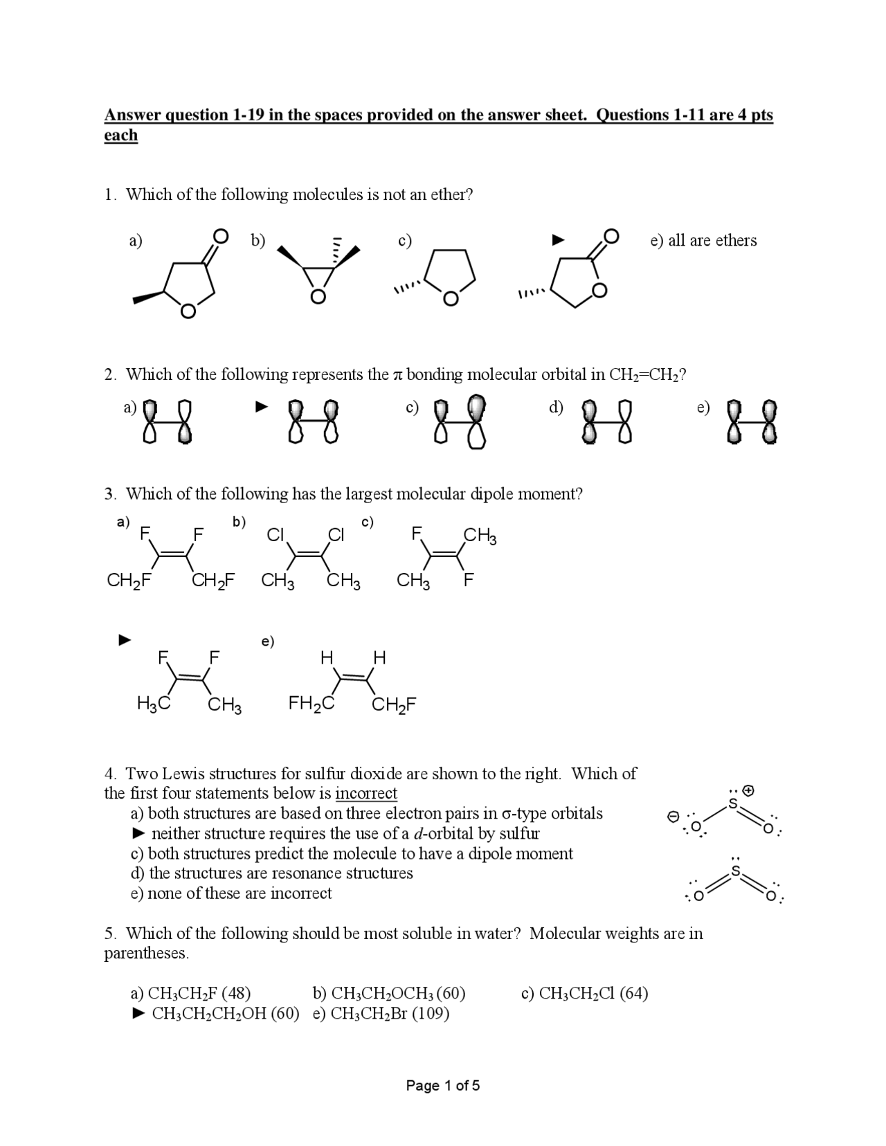 Exam 1 Practice Problems on Organic Chemistry | CHEM 2311 - Docsity
