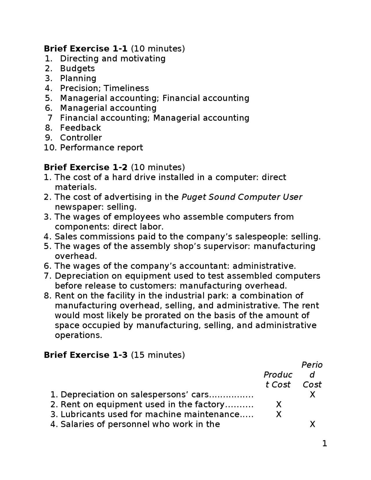 Notes for Chapter 1 Exercises - Managerial Accounting for Decision ...
