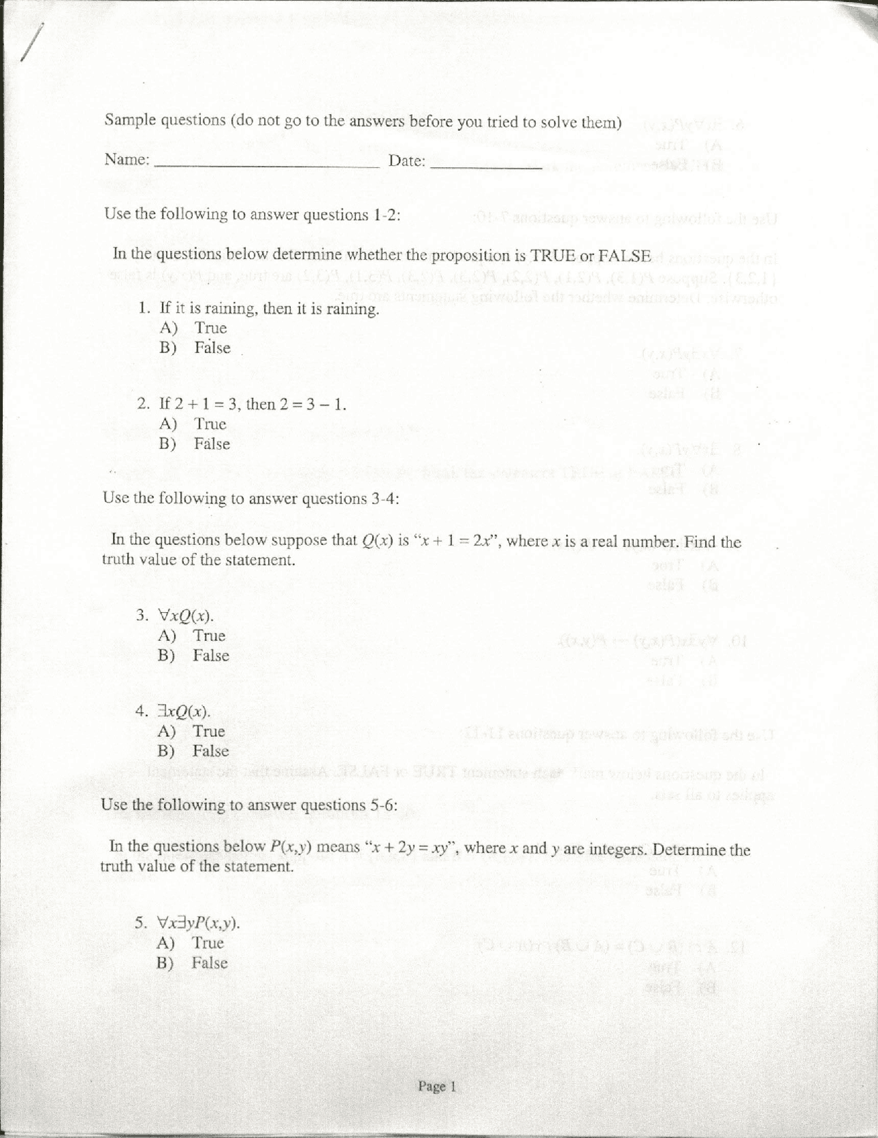 True False Discrete Math Solved 35 True False Questions of Discrete Math Structures | CS 2233 ...