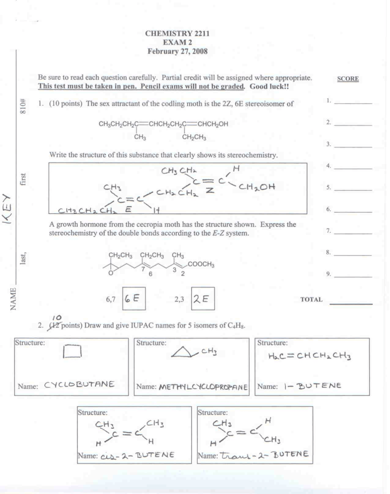 Exam 2 Solved - Modern Organic Chemistry I - Fall 2008 | CHEM 2211 ...