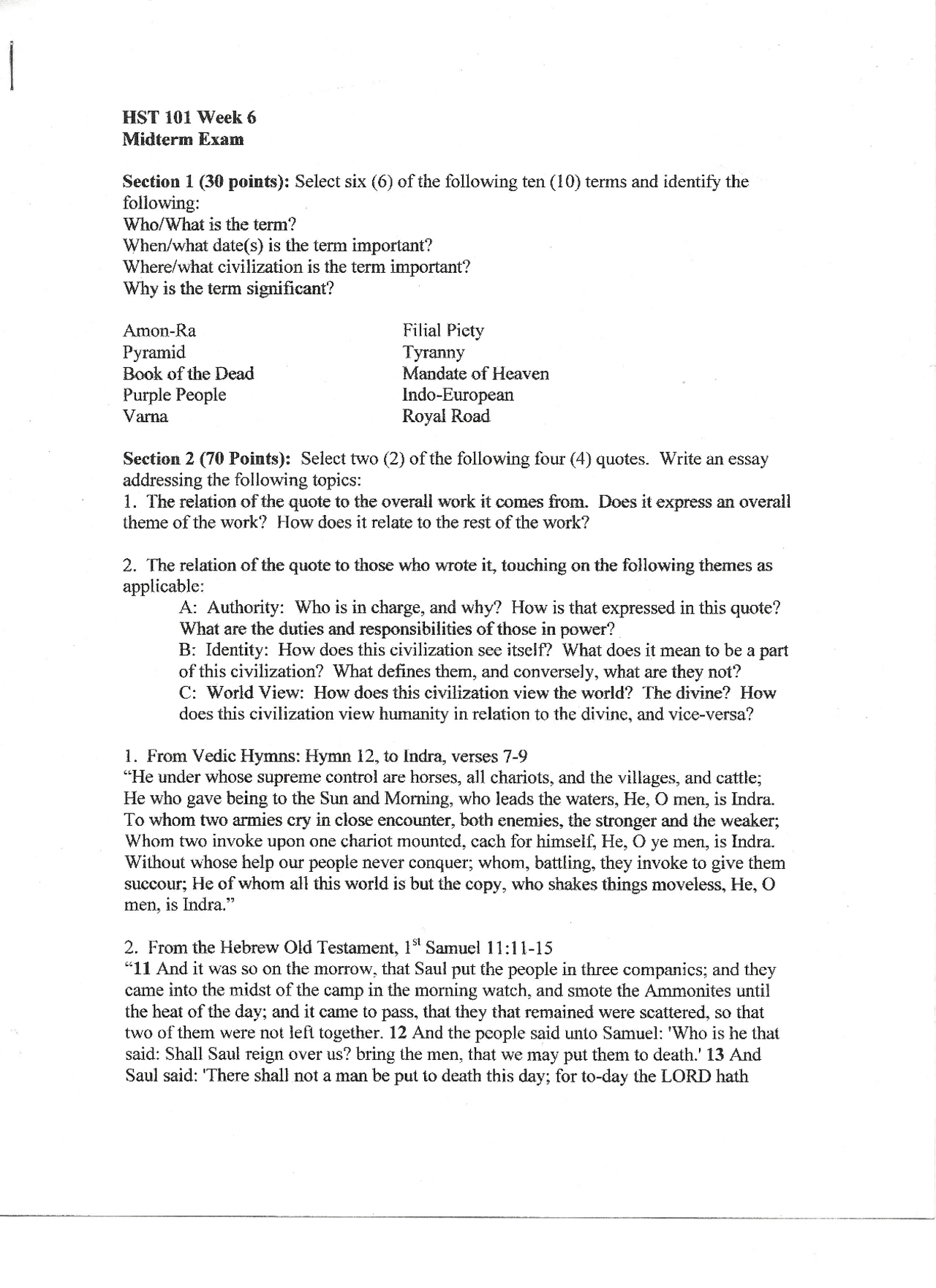 Midterm Exam for History of Civilization: The Ancient Period | HST 101 ...