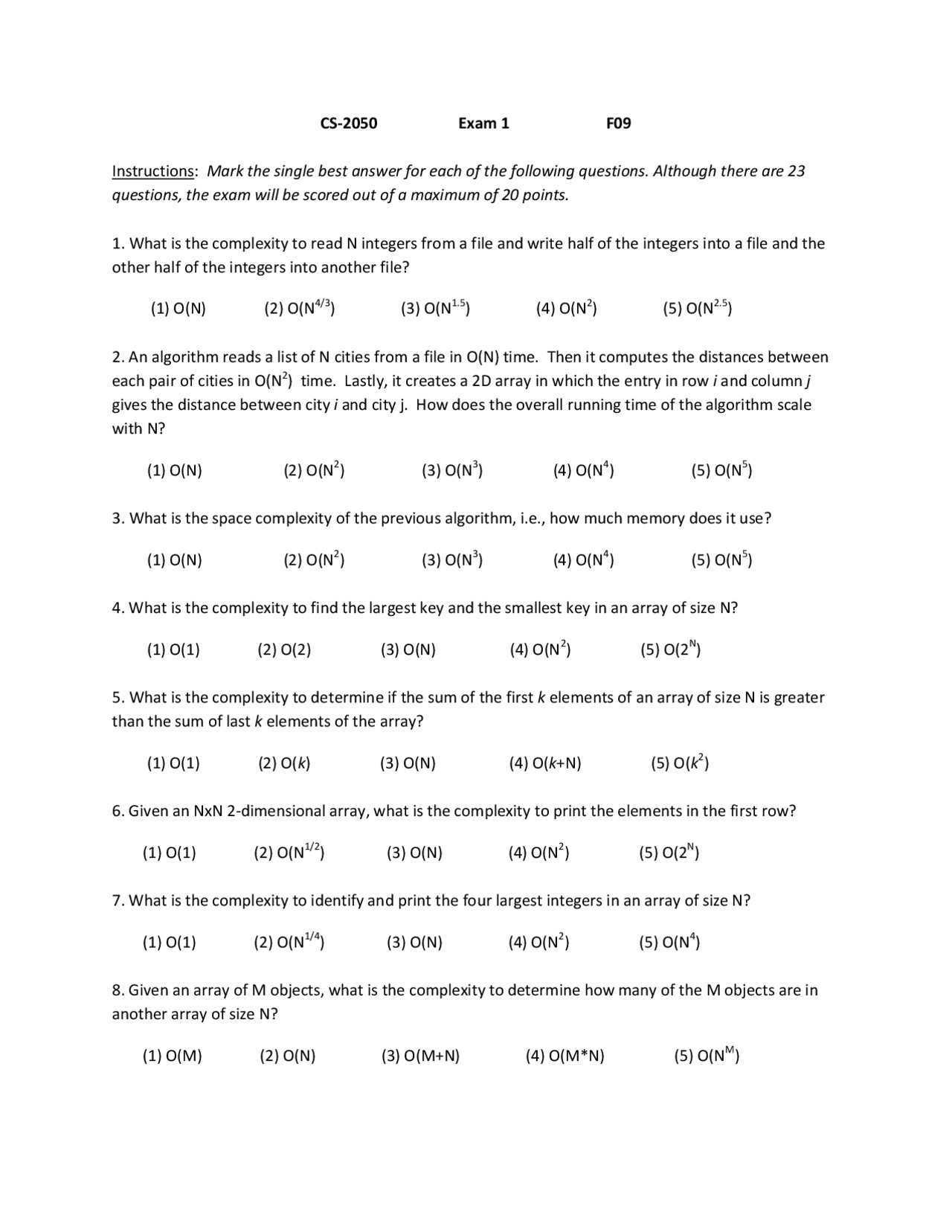 Algorithm Question Multiple Choice 21 Multiple Choice - Algorithm Design and Programming II | CMP_SC 2050 ...