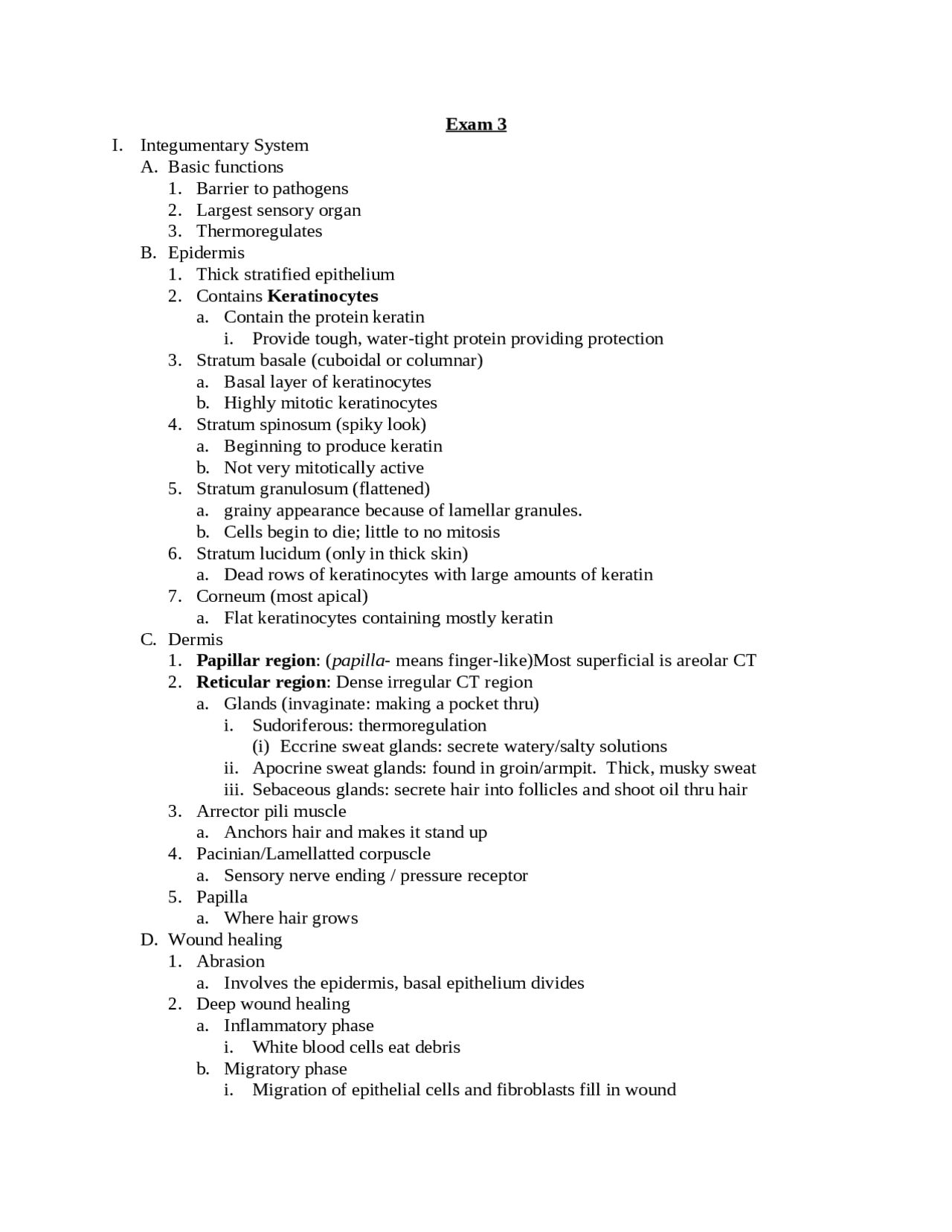 Exam 3 Study Guide - Integumentary System - Anatomy and Physiology I ...
