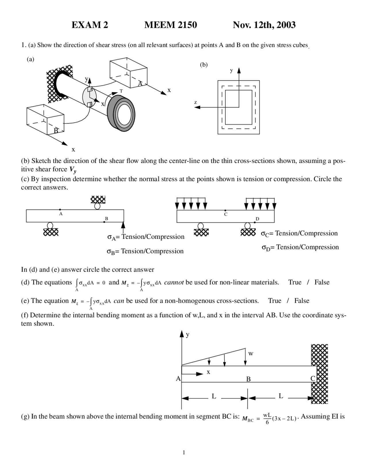 Mechanics of Materials | Examination 2 | C E 215 - Docsity