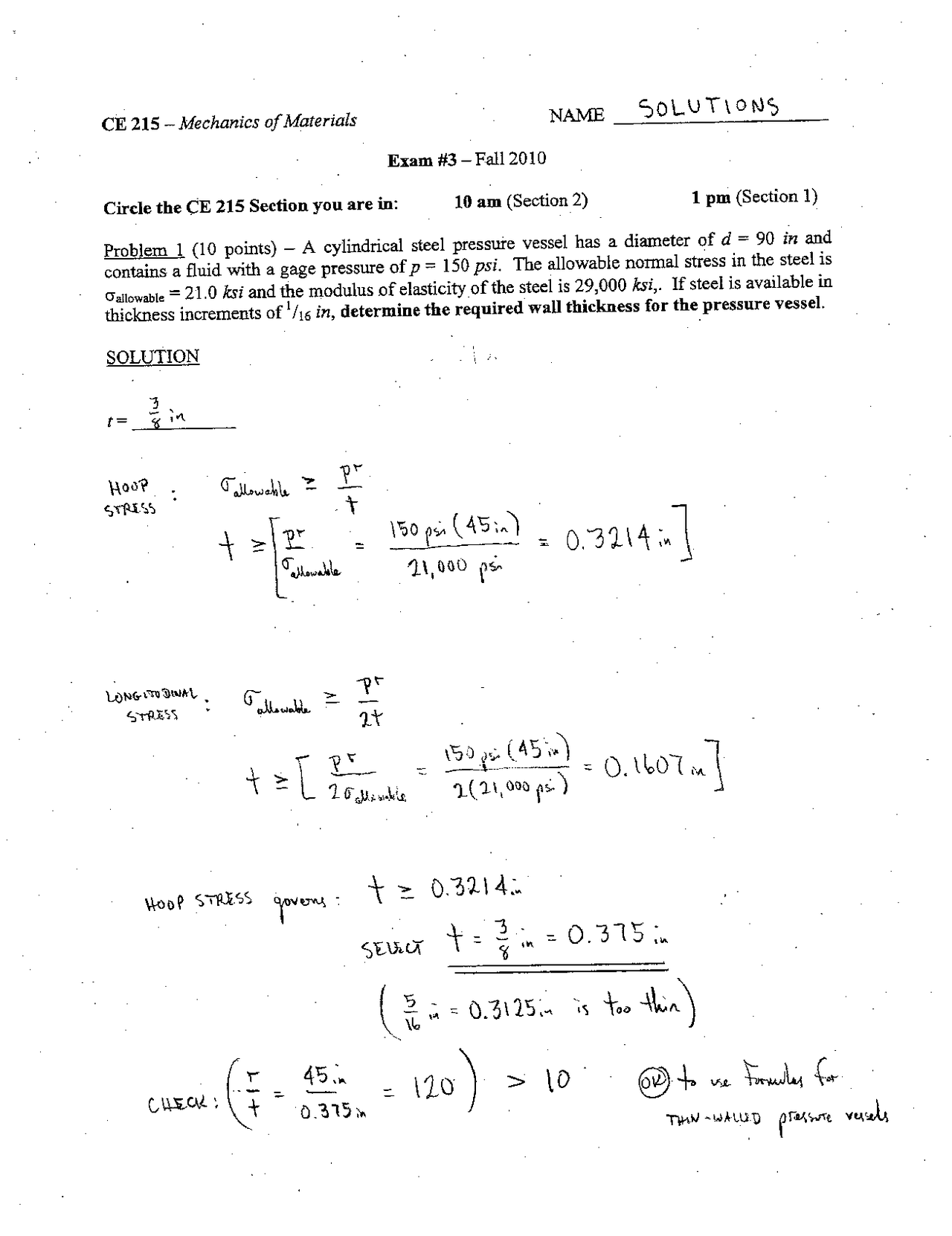 4 Handwritten Solved Problems of Mechanics of Materials - Exam 3 | C E ...