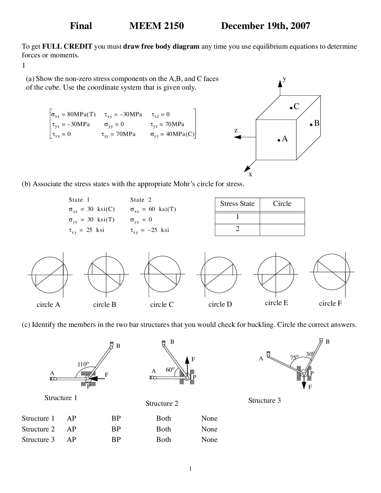 Questions with Solution of Mechanics of Materials Final Exam C E