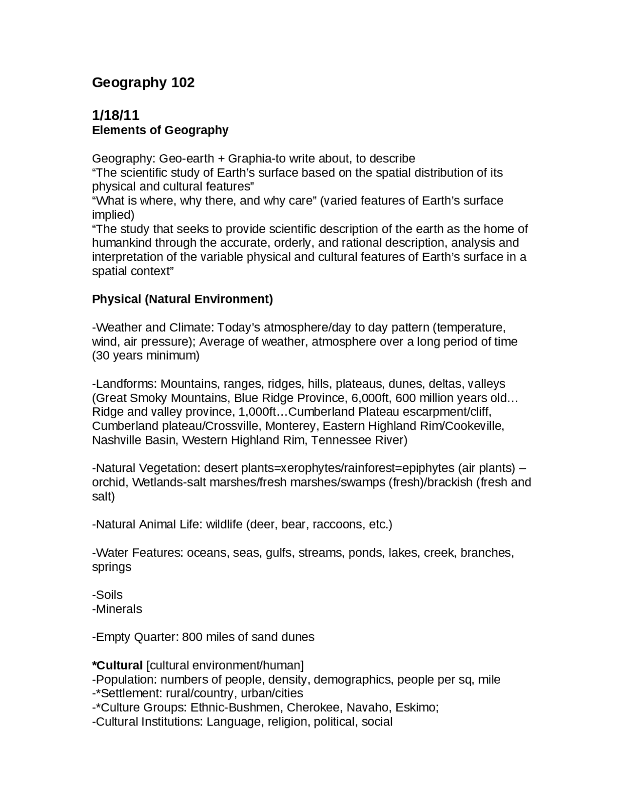 Semester Notes for Elements of Geography - World Geography | GEOG 102 ...