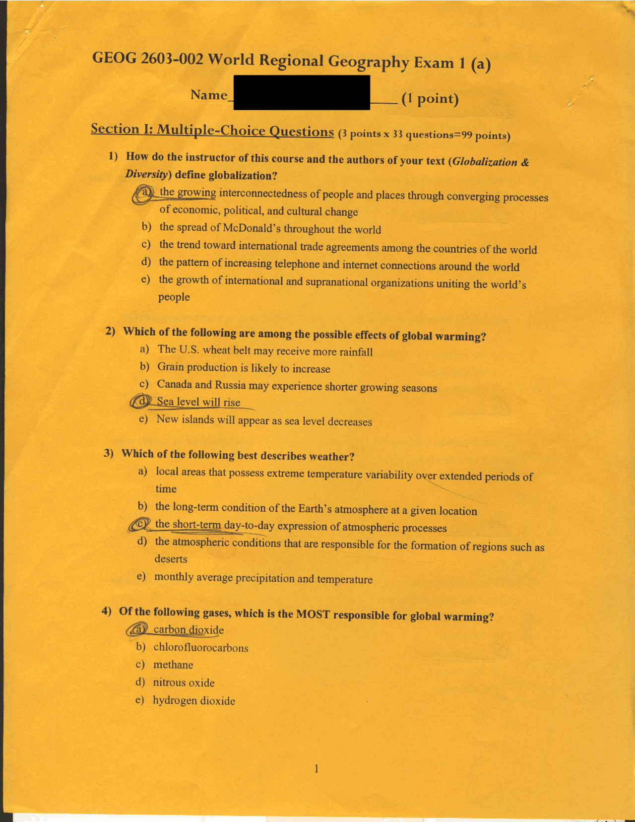 Solved Exam 1A for World Regional Geography | GEOG 2603 - Docsity