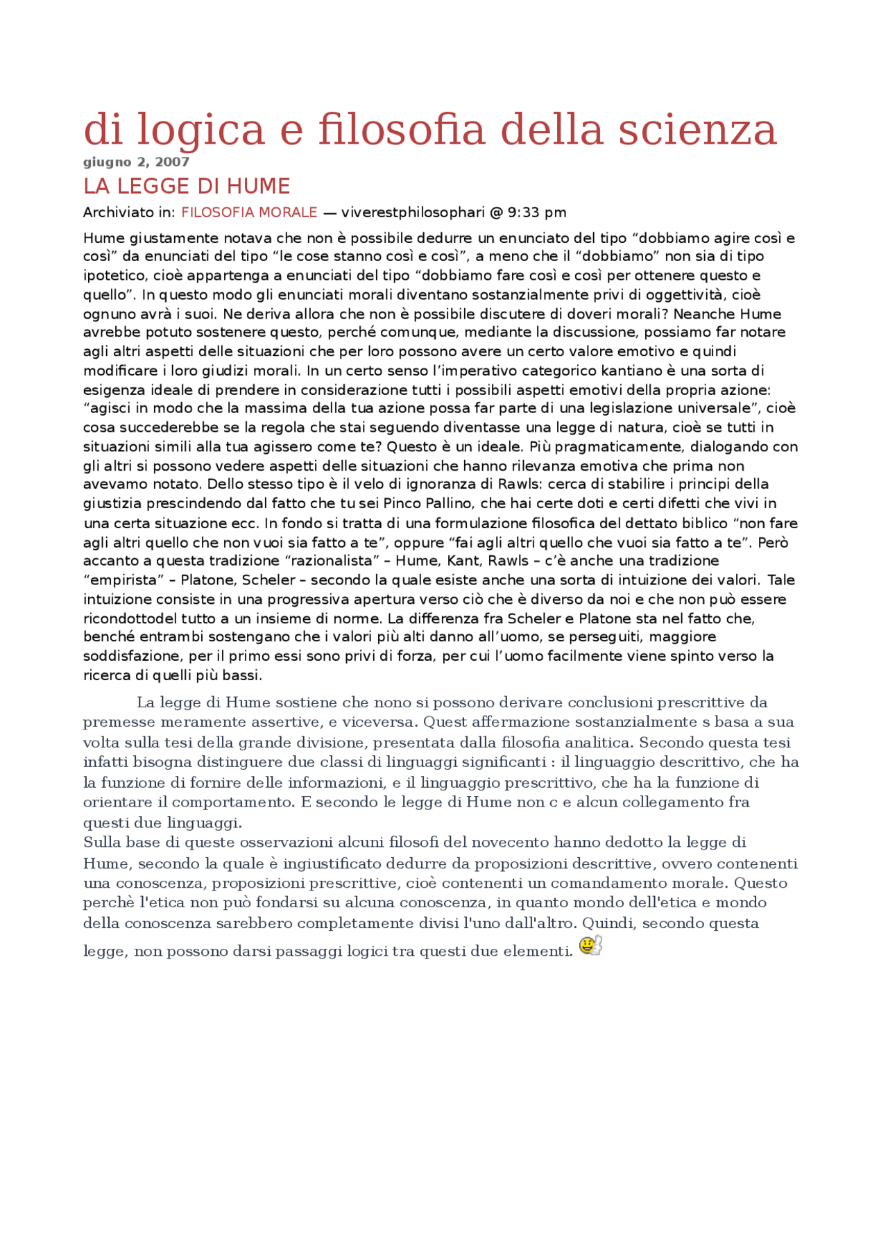 Filosofia del diritto, la legge di Hume Appunti di Filosofia del