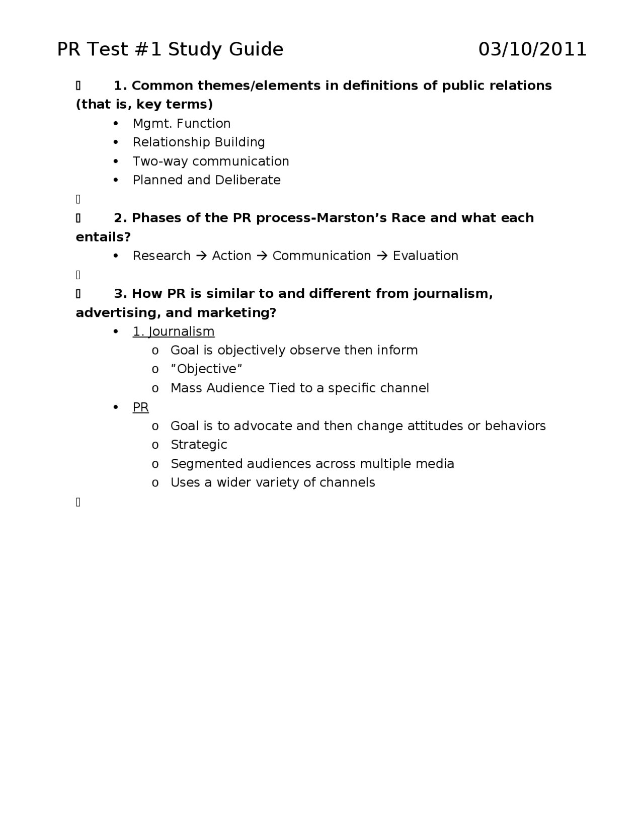 Pr Test Task Example Study Guide Test 1 for Public Relations | JOURN 4256 - Docsity