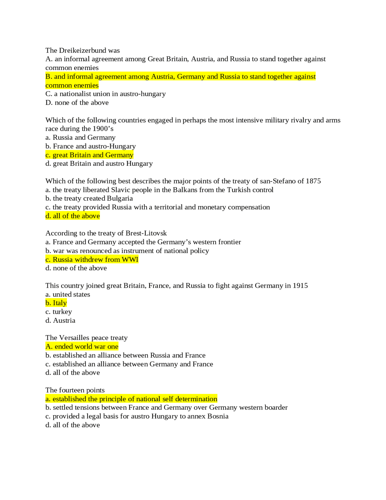Questions with Solutions - World History II | HIST 1020 - Docsity