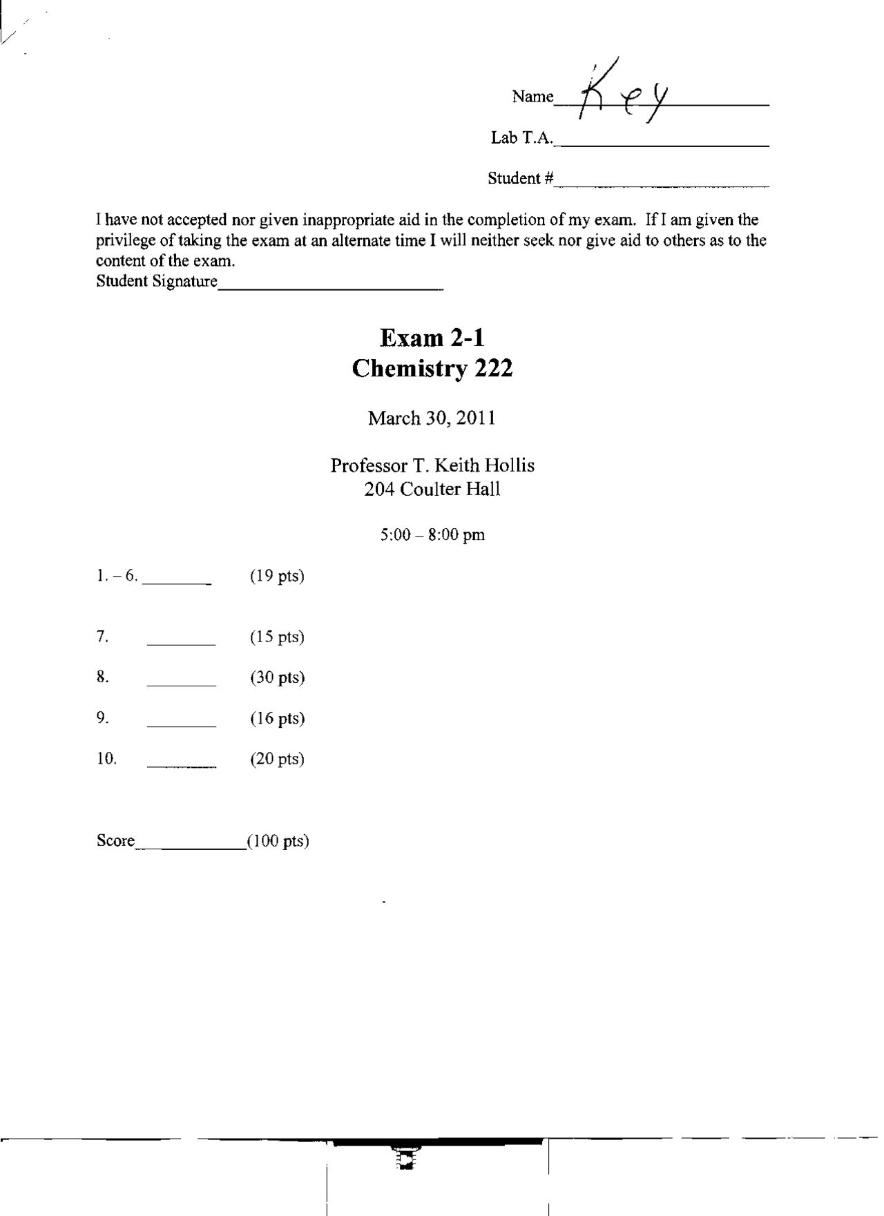 Past Exam 2 with Solutions - Elementary Organic Chemistry II | Chem 222 ...