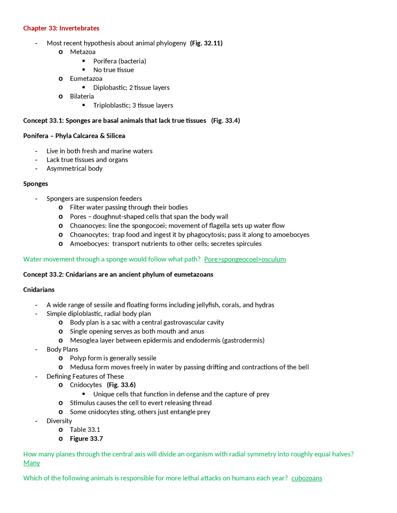 Phylums of Invertebrates in Major Biology II | BIOL 1202 - Docsity